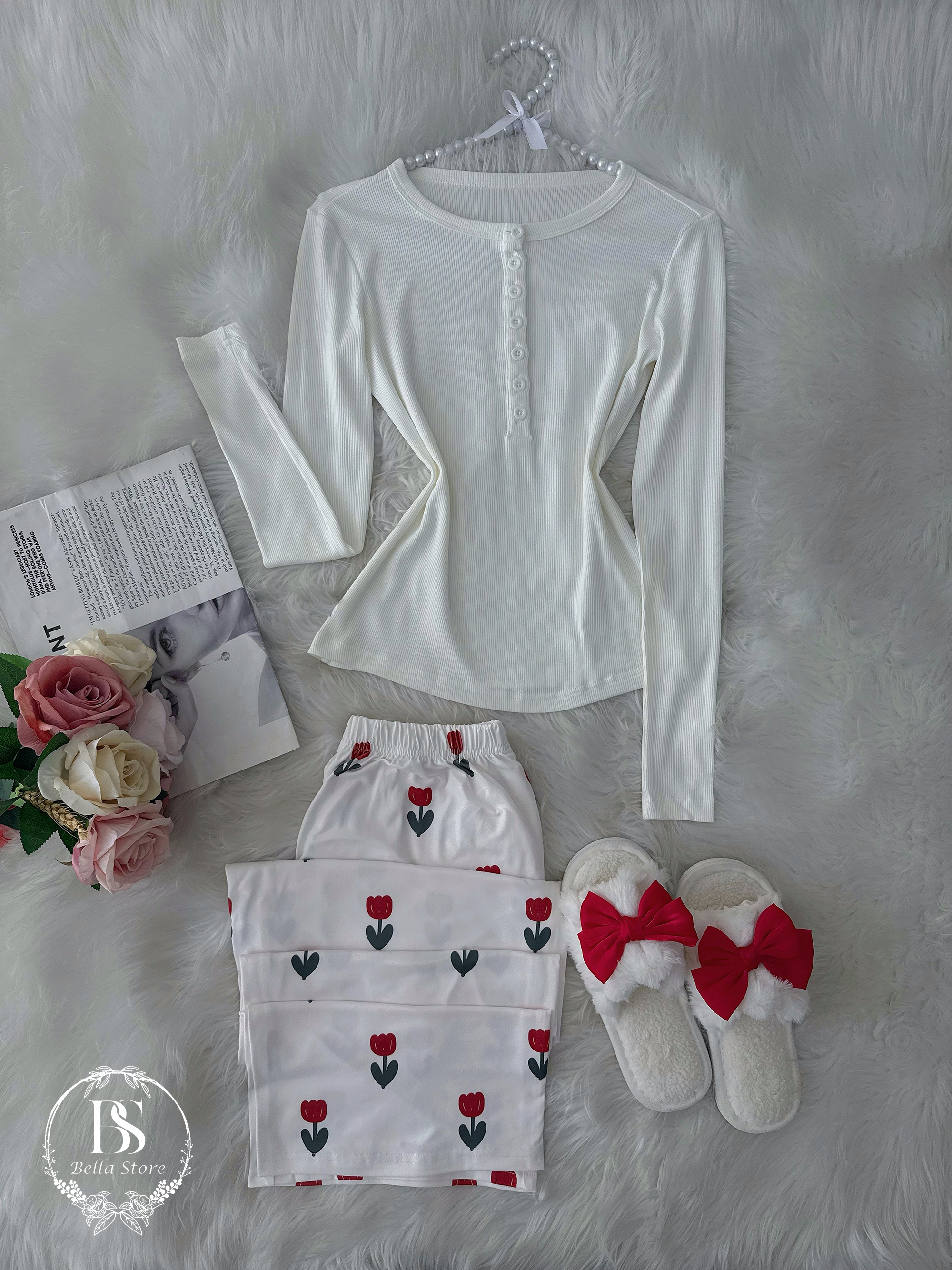 Dazy White Red Tulip Pijama