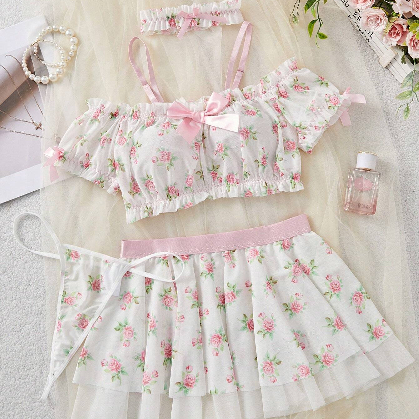 FloralLove Romantic Floral Sexy Dress Set For Women, Lingerie Set Bridallingerie Bountiful Floral Splendor  Cozy And Elegant Details