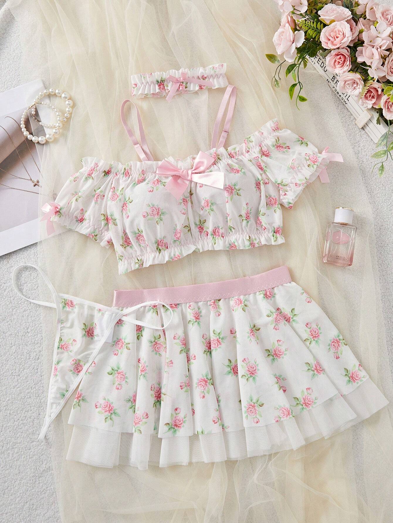 FloralLove Romantic Floral Sexy Dress Set For Women, Lingerie Set Bridallingerie Bountiful Floral Splendor  Cozy And Elegant Details