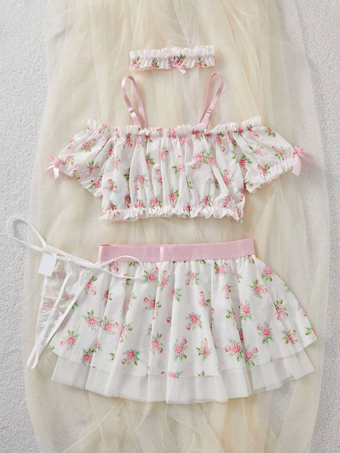 FloralLove Romantic Floral Sexy Dress Set For Women, Lingerie Set Bridallingerie Bountiful Floral Splendor  Cozy And Elegant Details