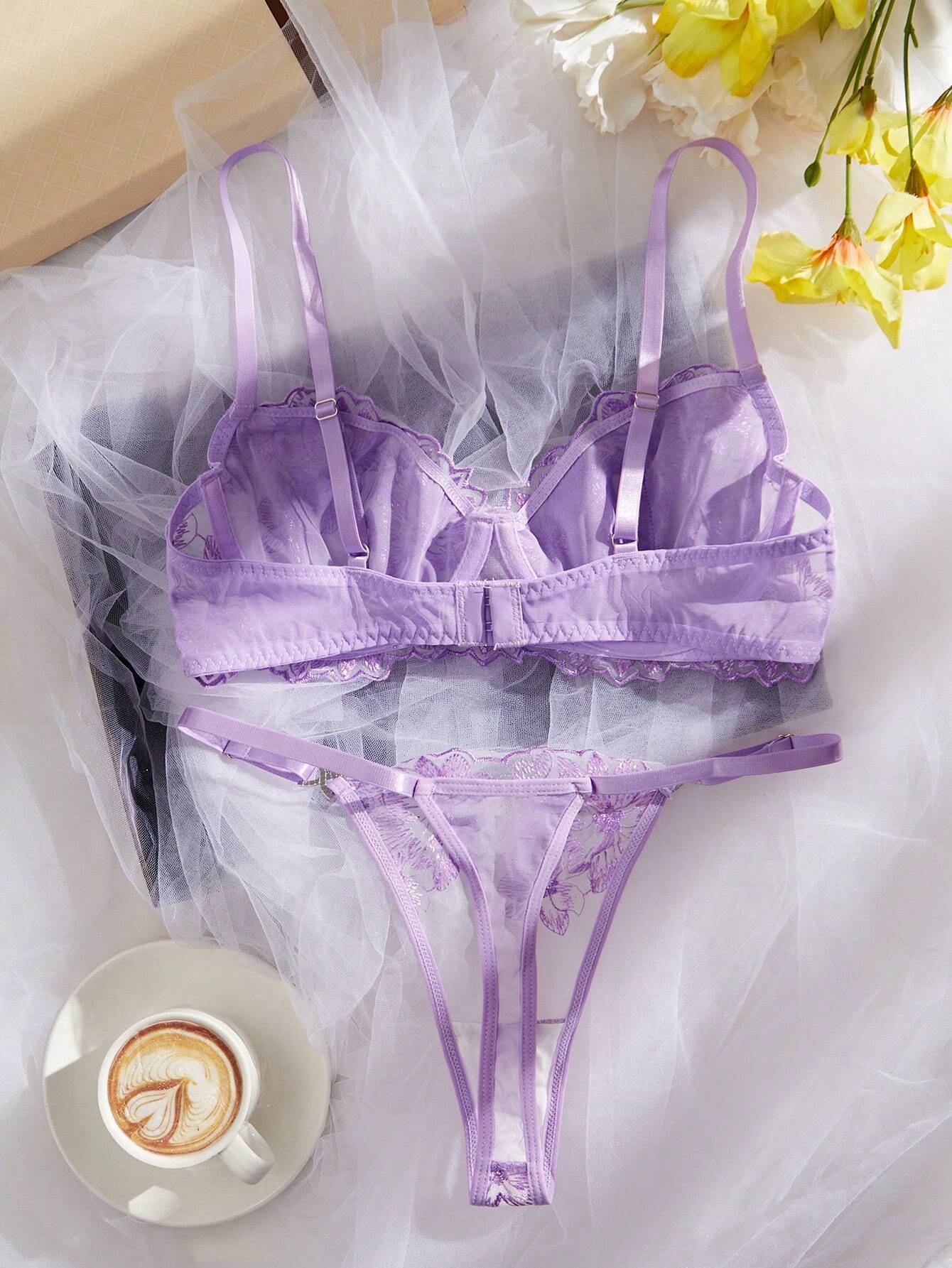 Crystal Vow 2pcs/Set Blue Vintage Style Sexy Lingerie Set For Women