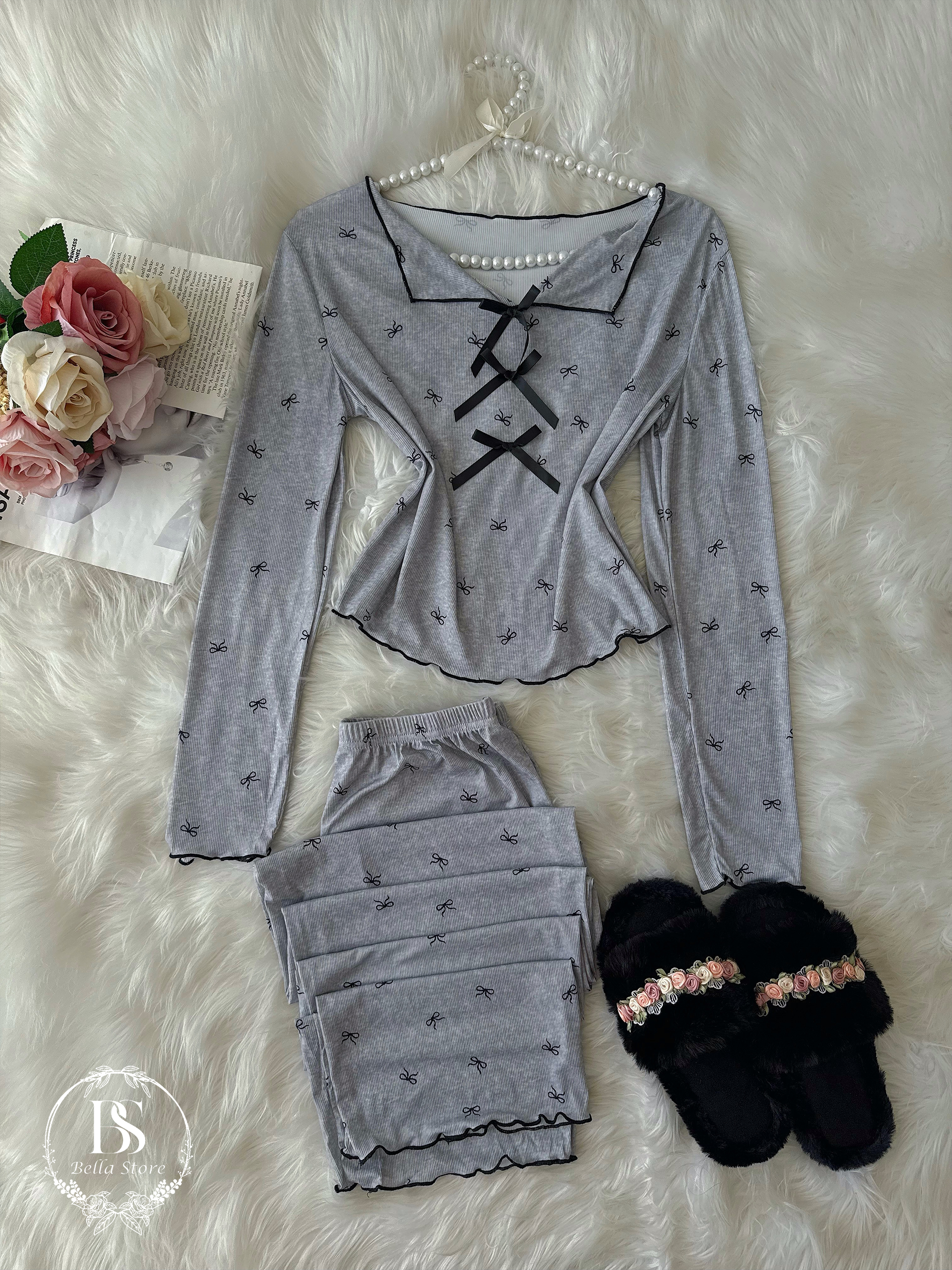 Grey Three Black Bow