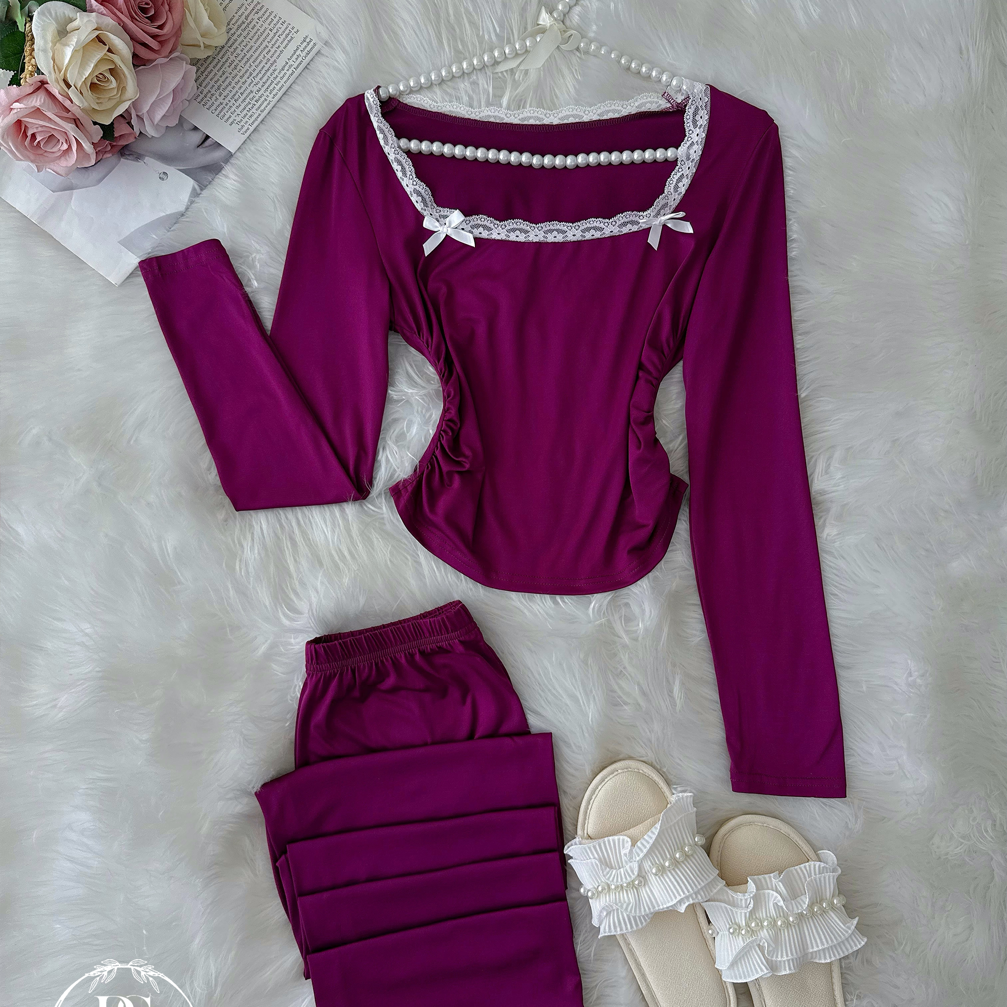 Purple White Bow