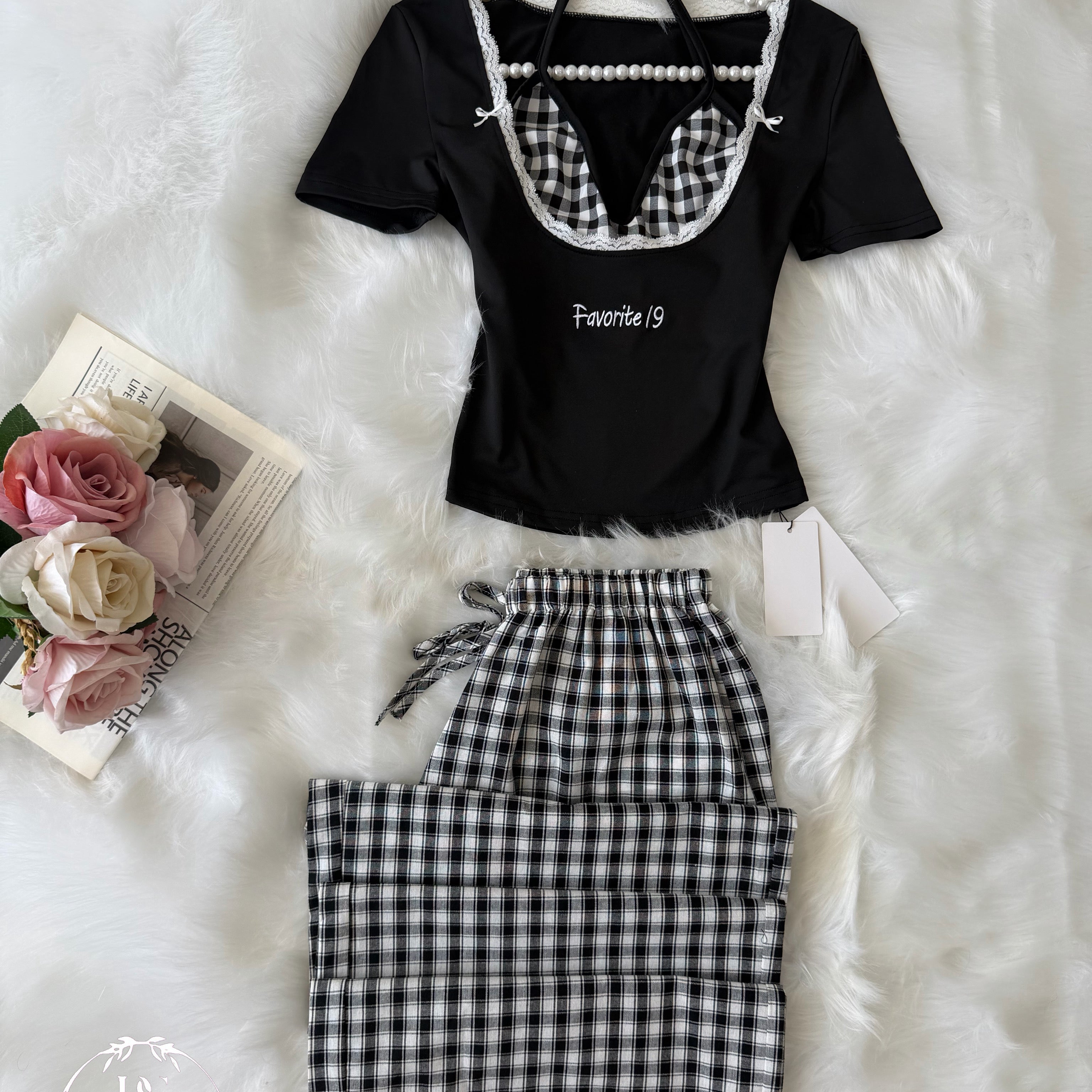 Black Karohat Pajama Half Sleeve