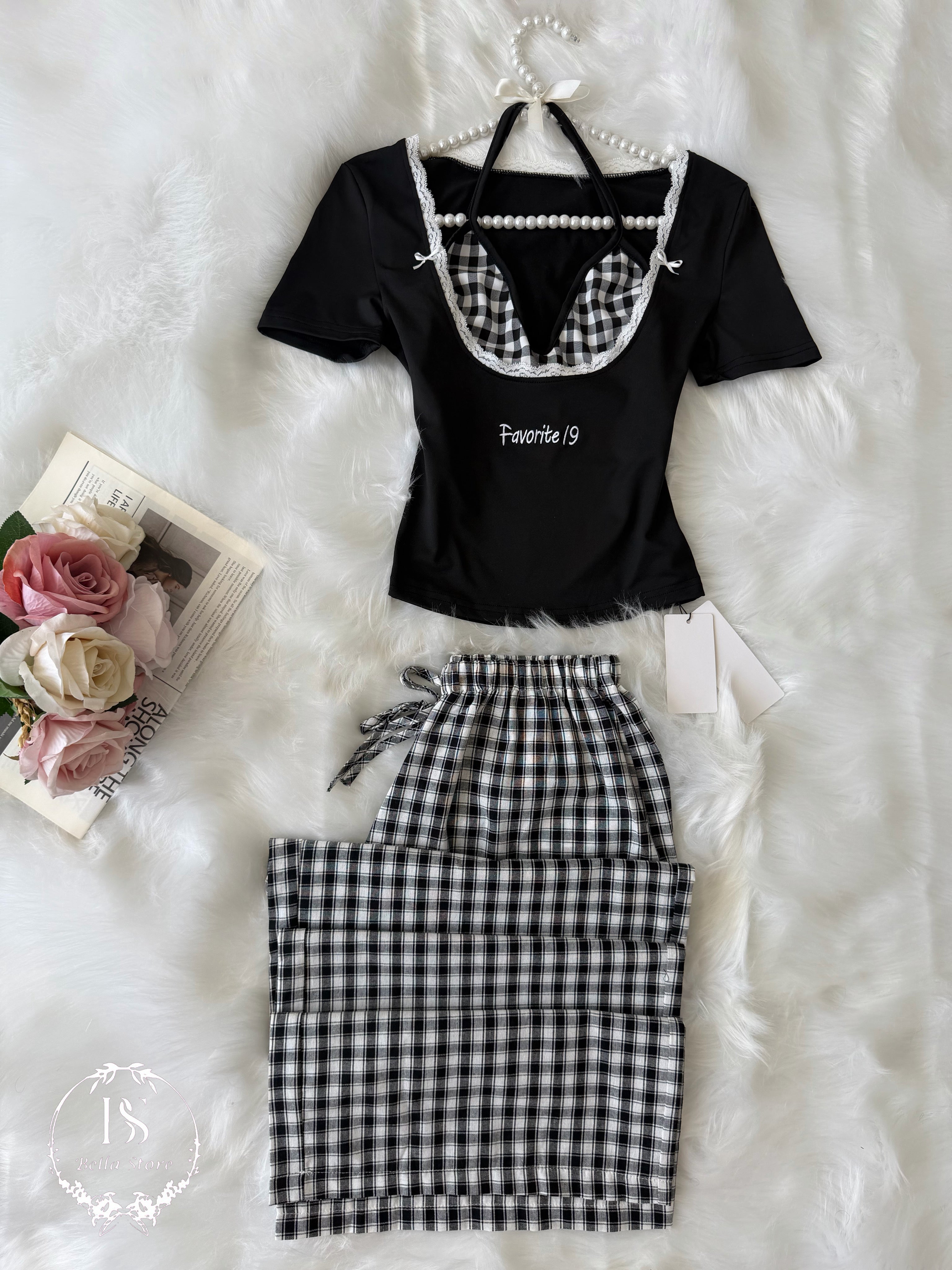 Black Karohat Pajama Half Sleeve