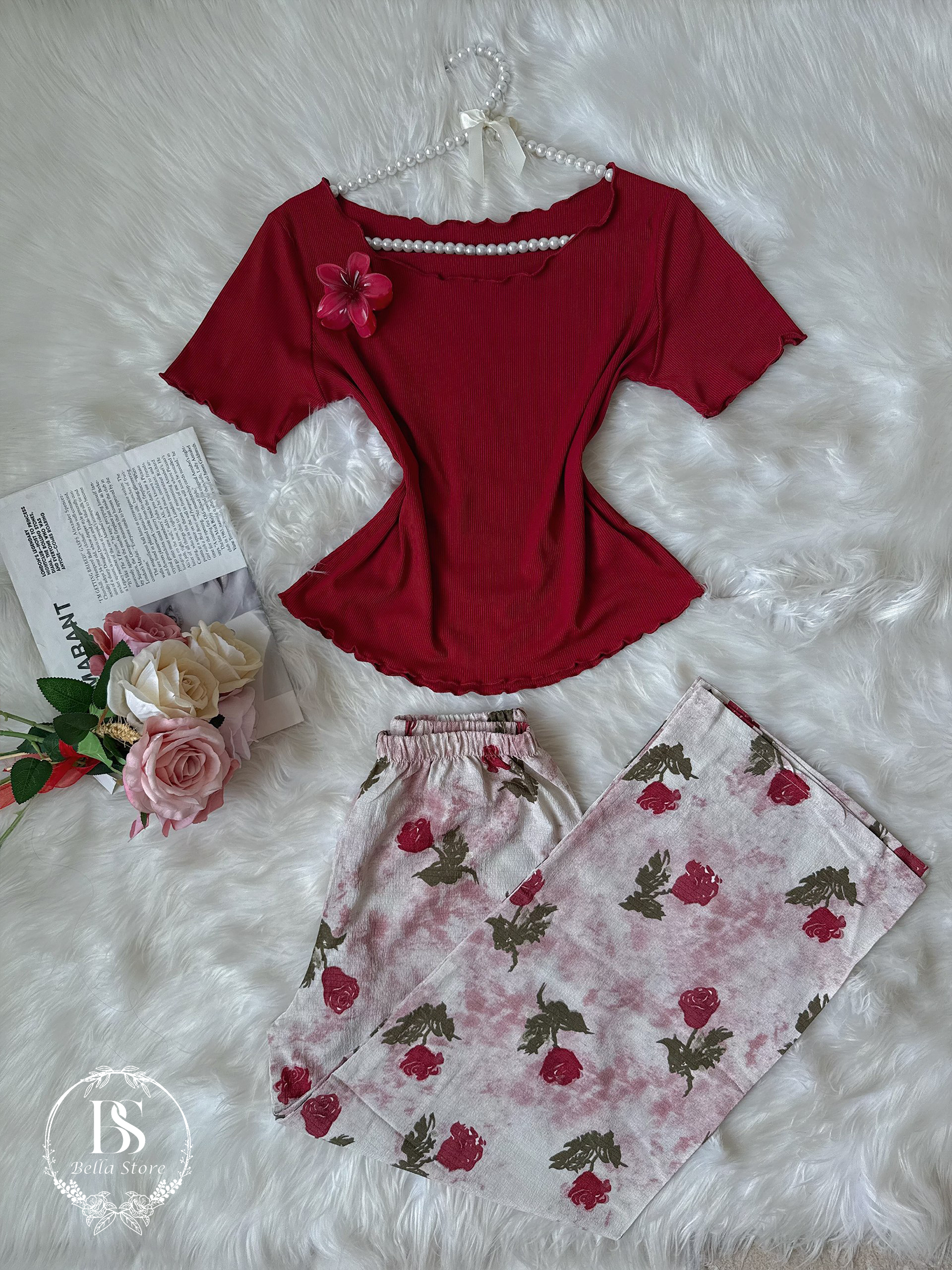 Red Flower Half Sleevee