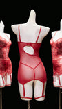 4pcs Sexy Lace Mesh Garter Suspender Belt & Thong & Dress Lingerie Set, Going Out - Bella Store