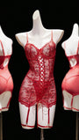 4pcs Sexy Lace Mesh Garter Suspender Belt & Thong & Dress Lingerie Set, Going Out - Bella Store