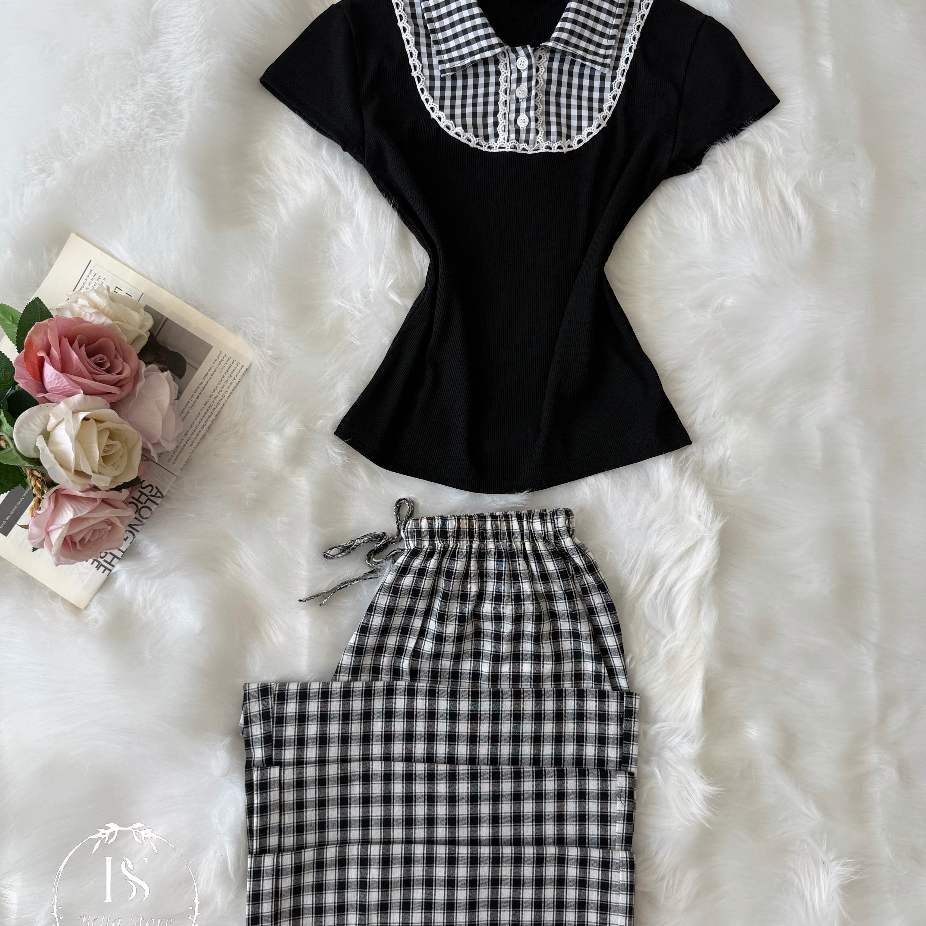 Black Karohat Pajama Half Sleeve