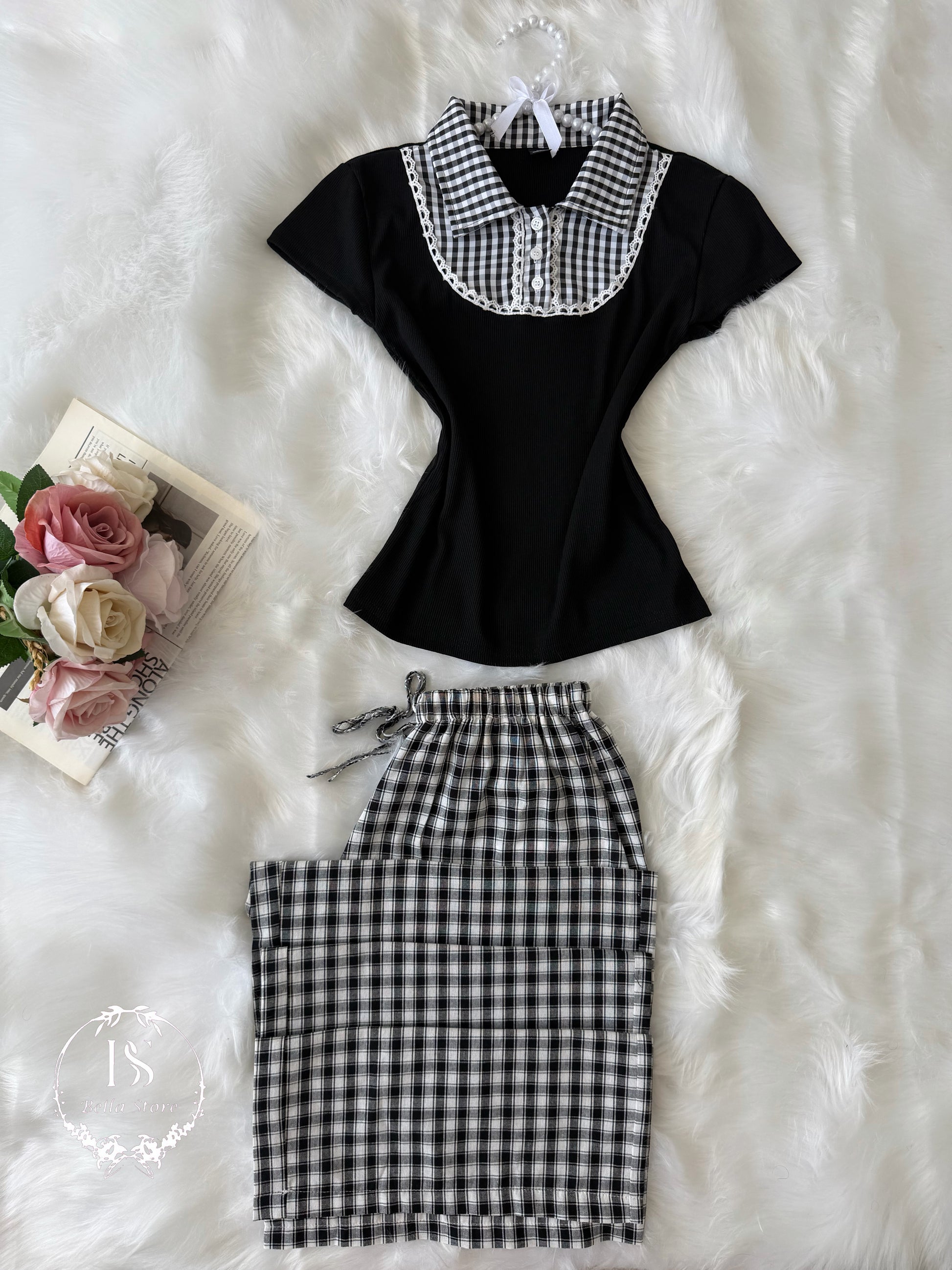 Black Karohat Pajama Half Sleeve