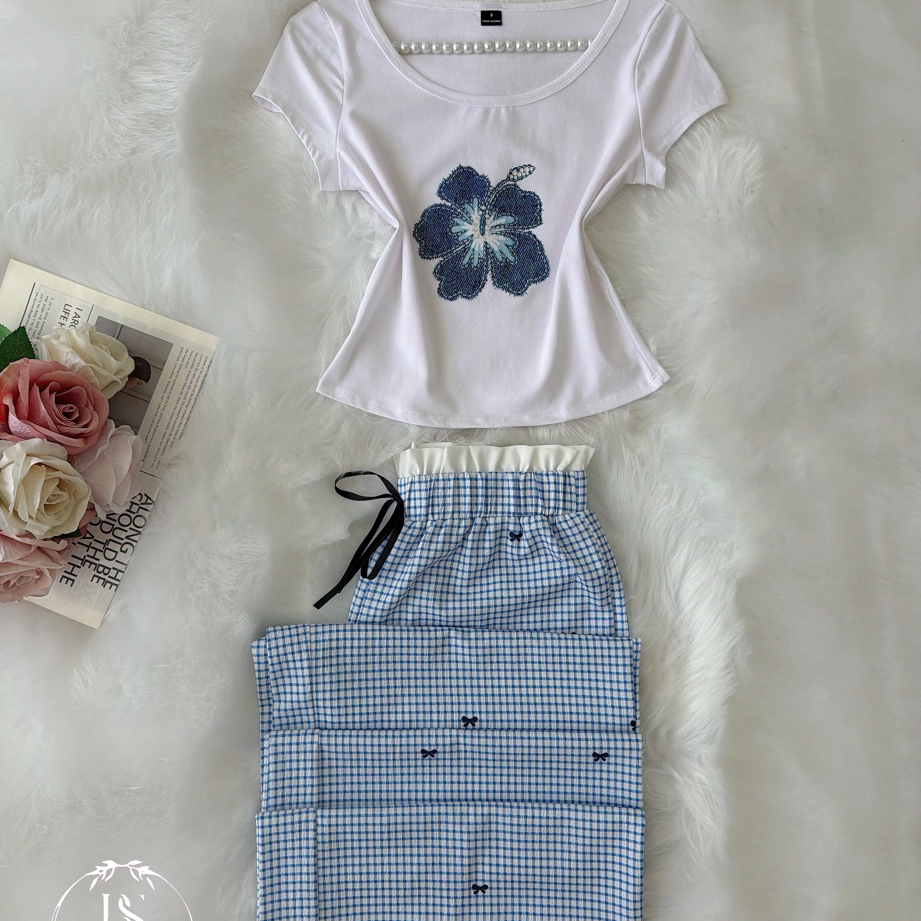White Blue Flower Half Sleeve