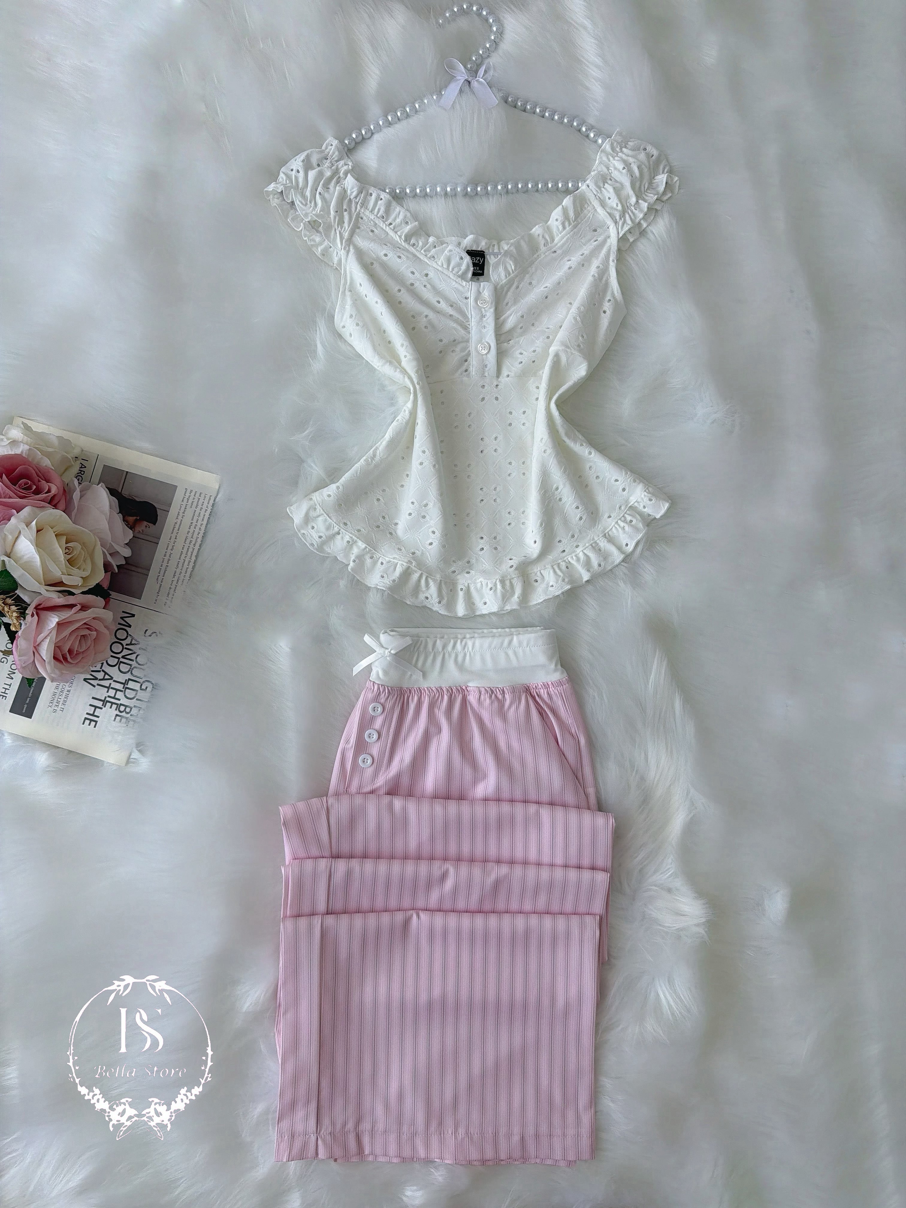 White Pink Pajama Without Sleeve