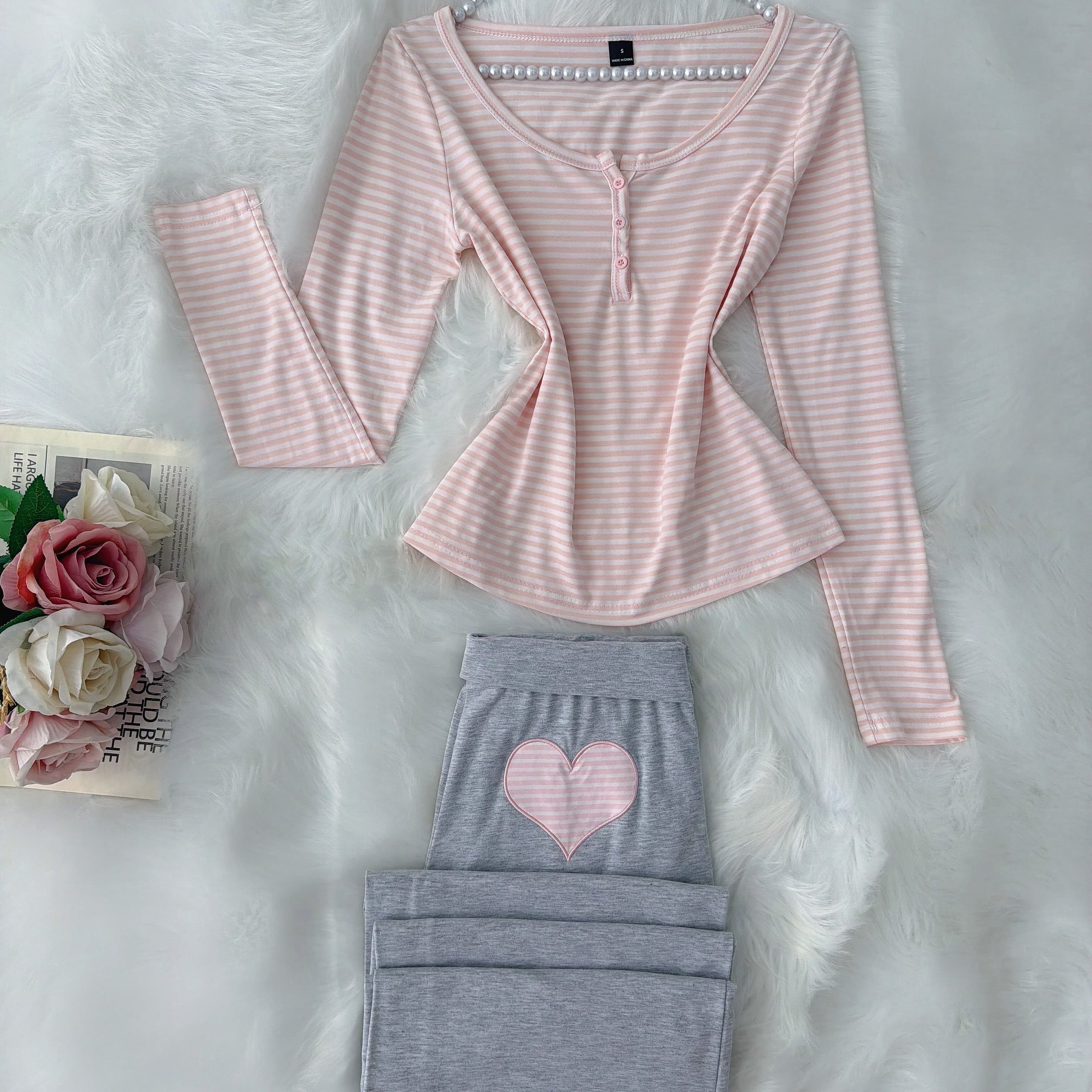 Pink Grey Pajama Heart