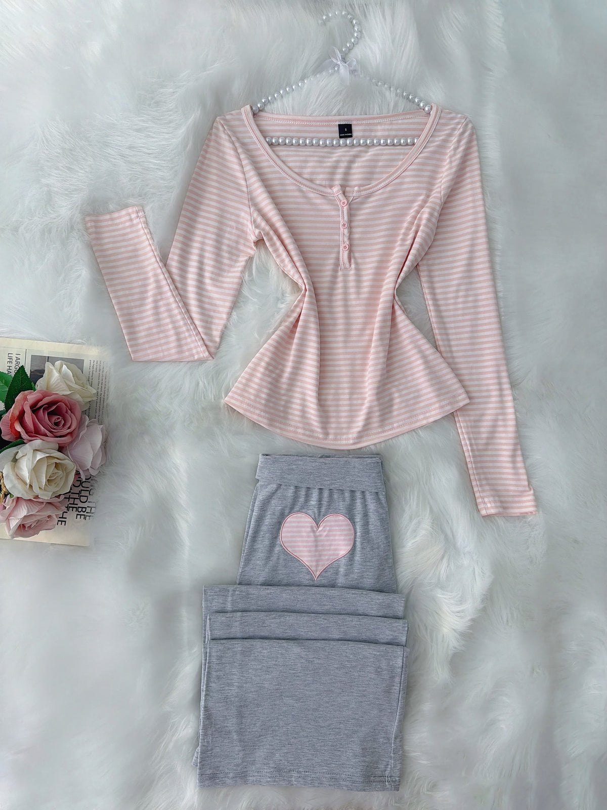 Pink Grey Pajama Heart