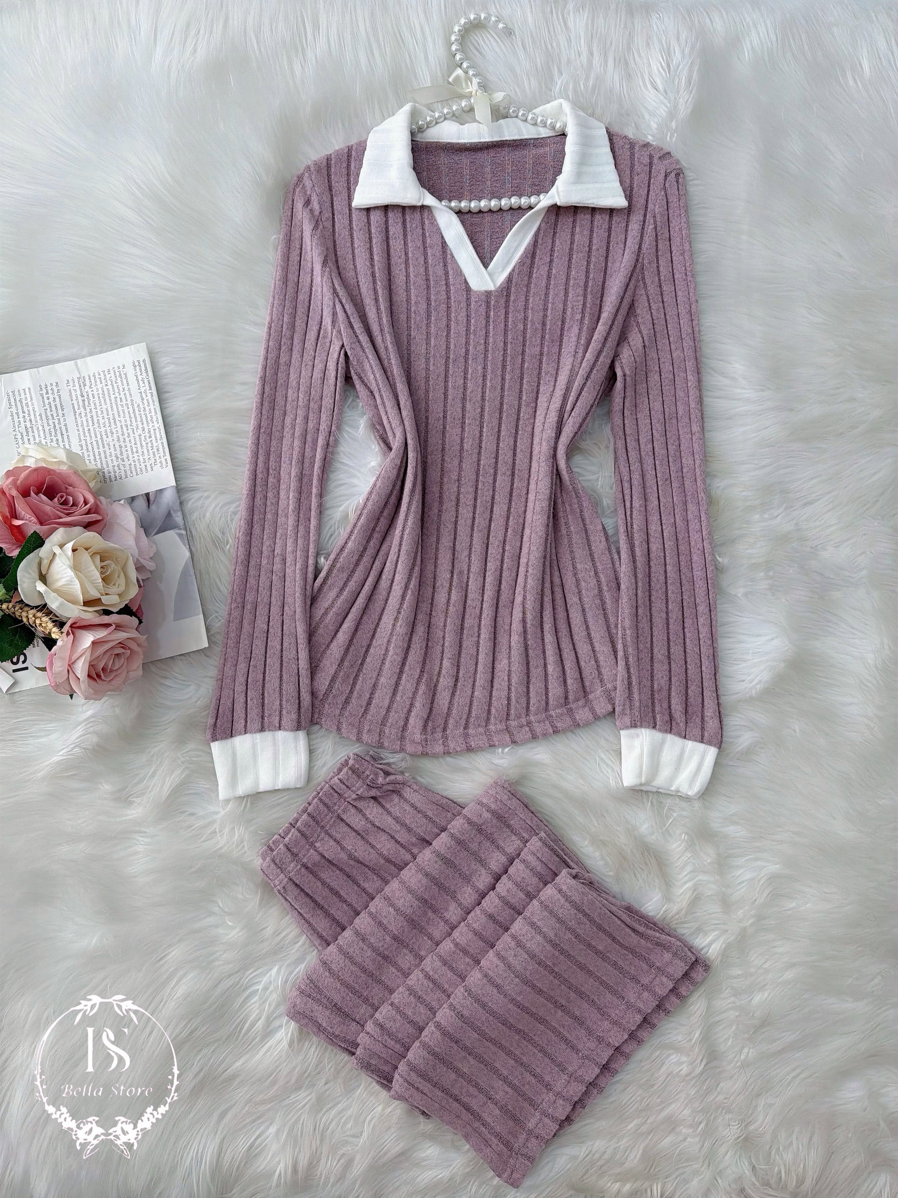 Dusty Purple White Collar