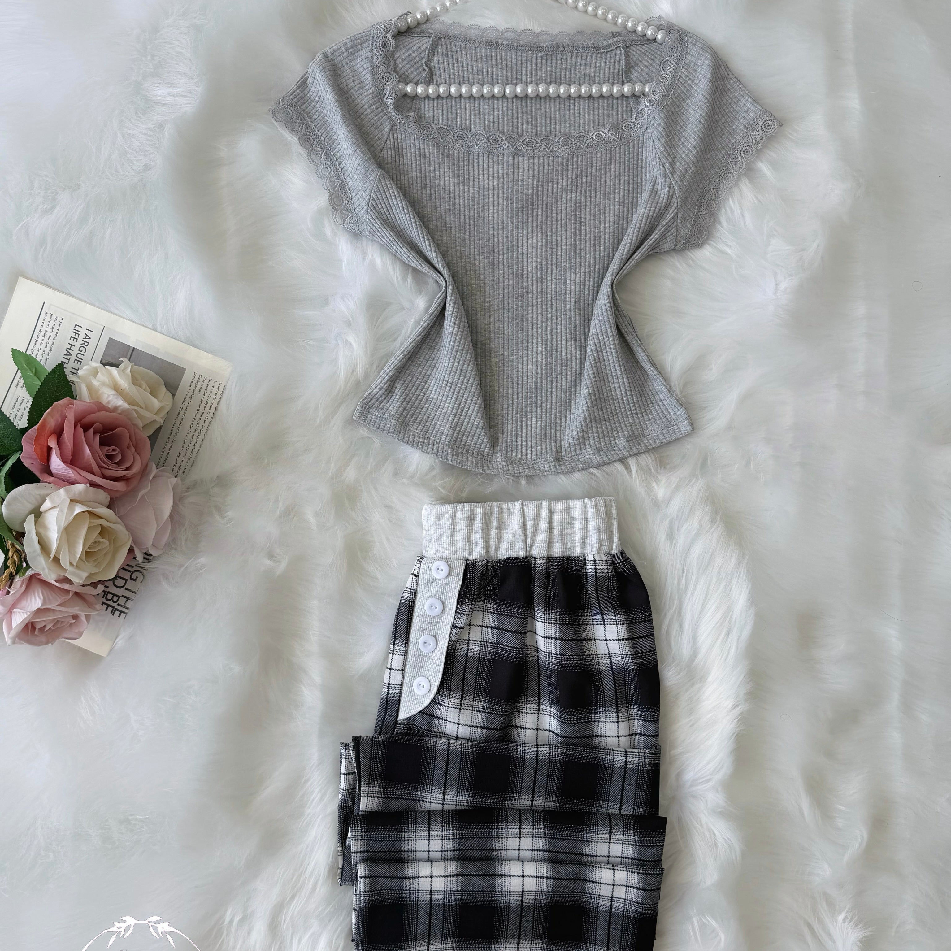 Grey Black White Karohat Pajama Half Sleeve