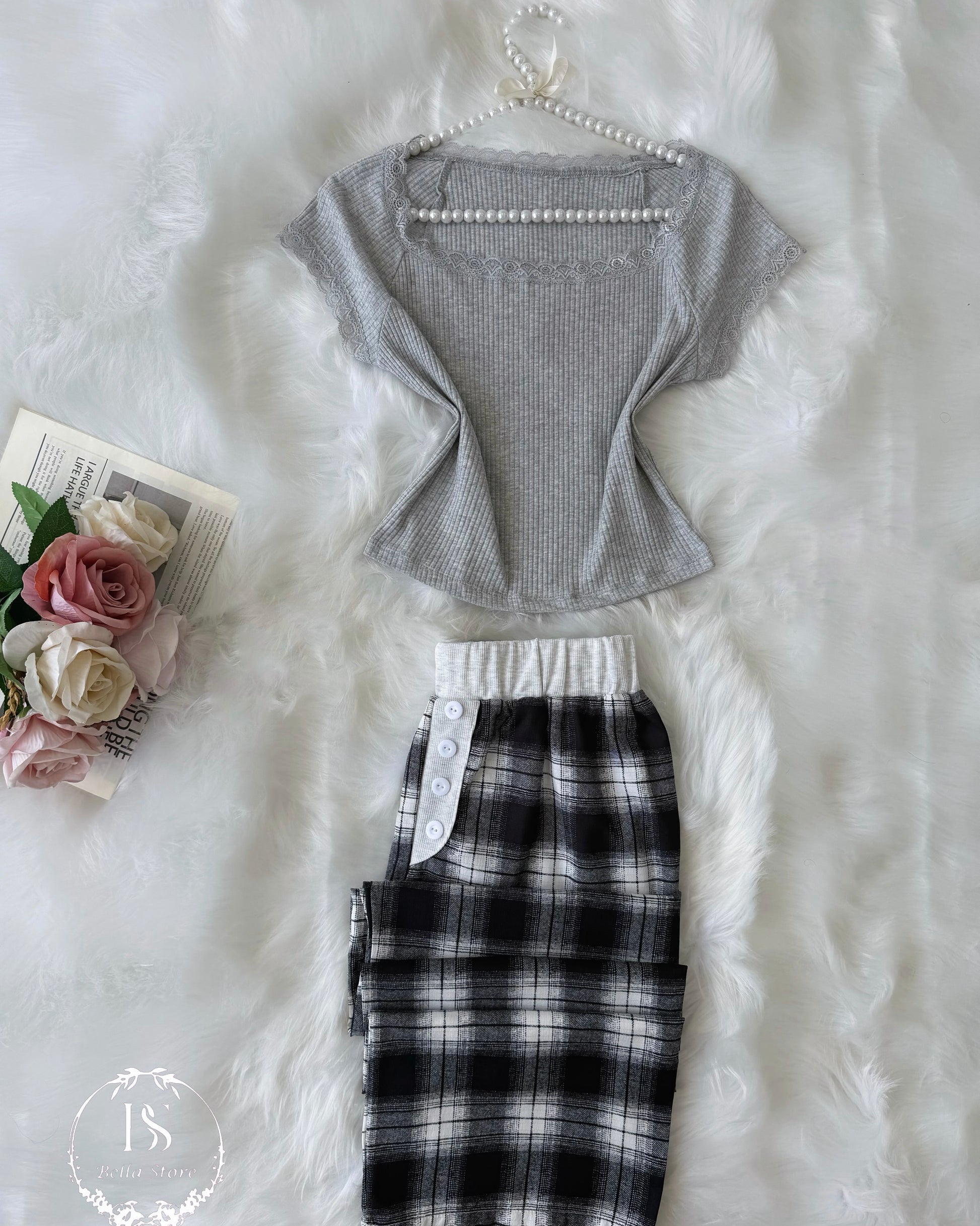 Grey Black White Karohat Pajama Half Sleeve
