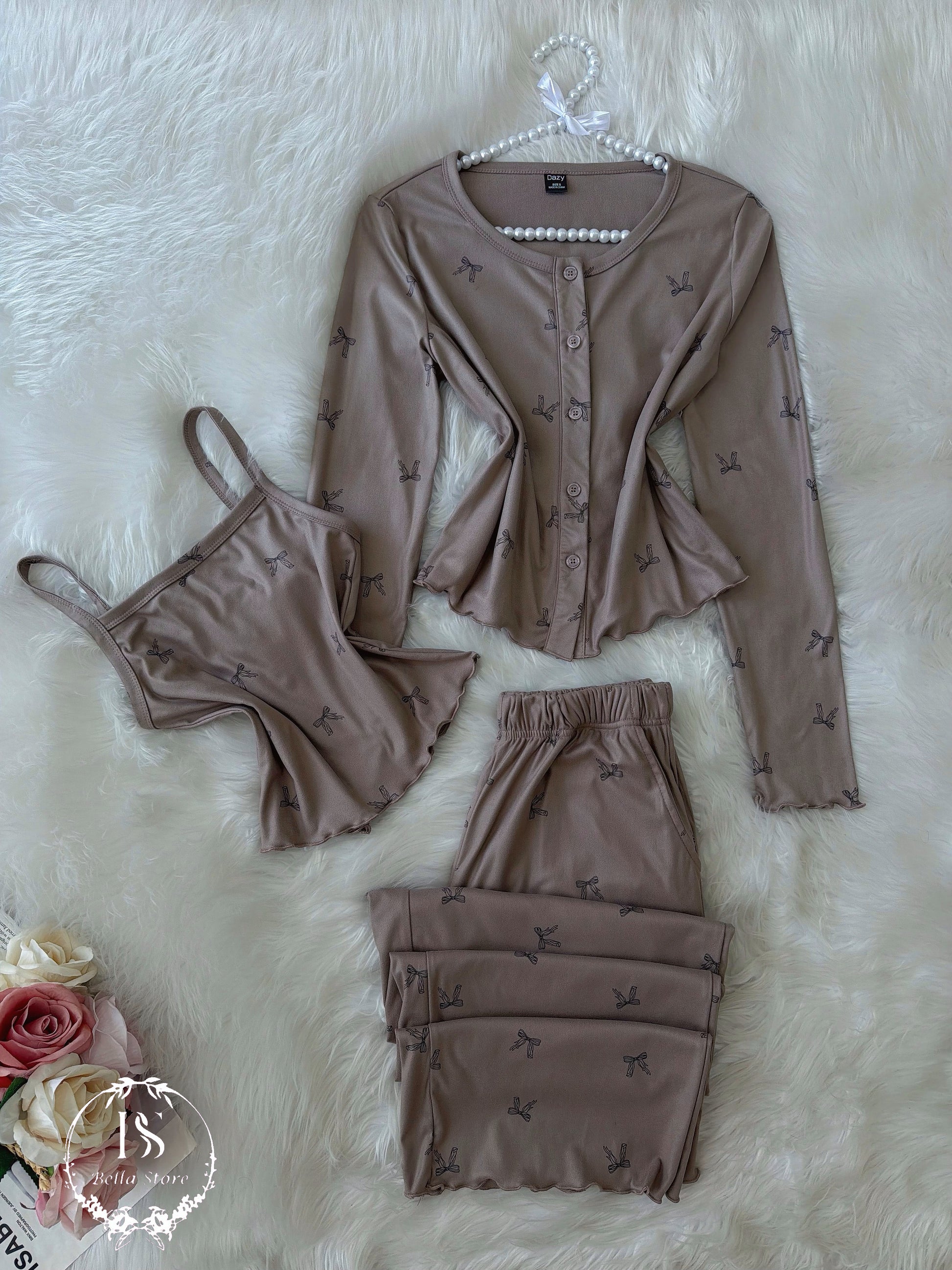 Khaki Small Black Bow