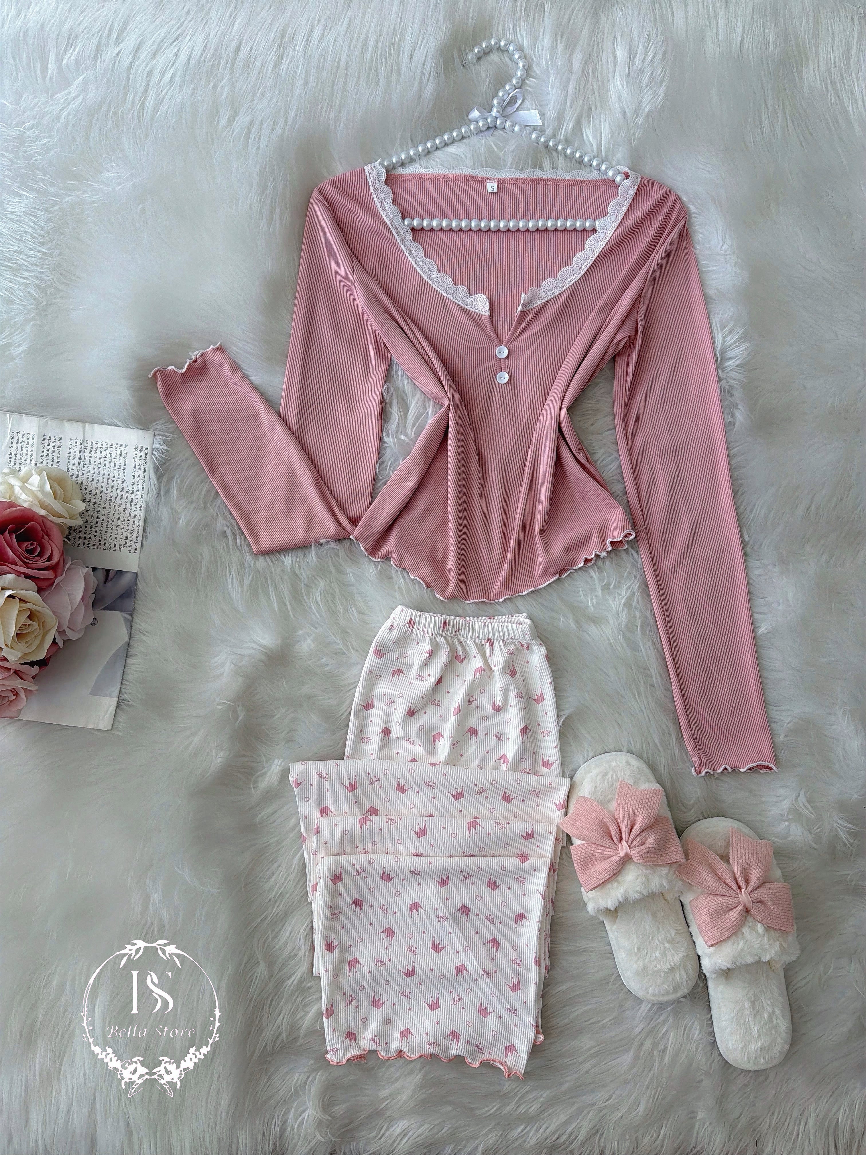 Pink White Crown Pijama