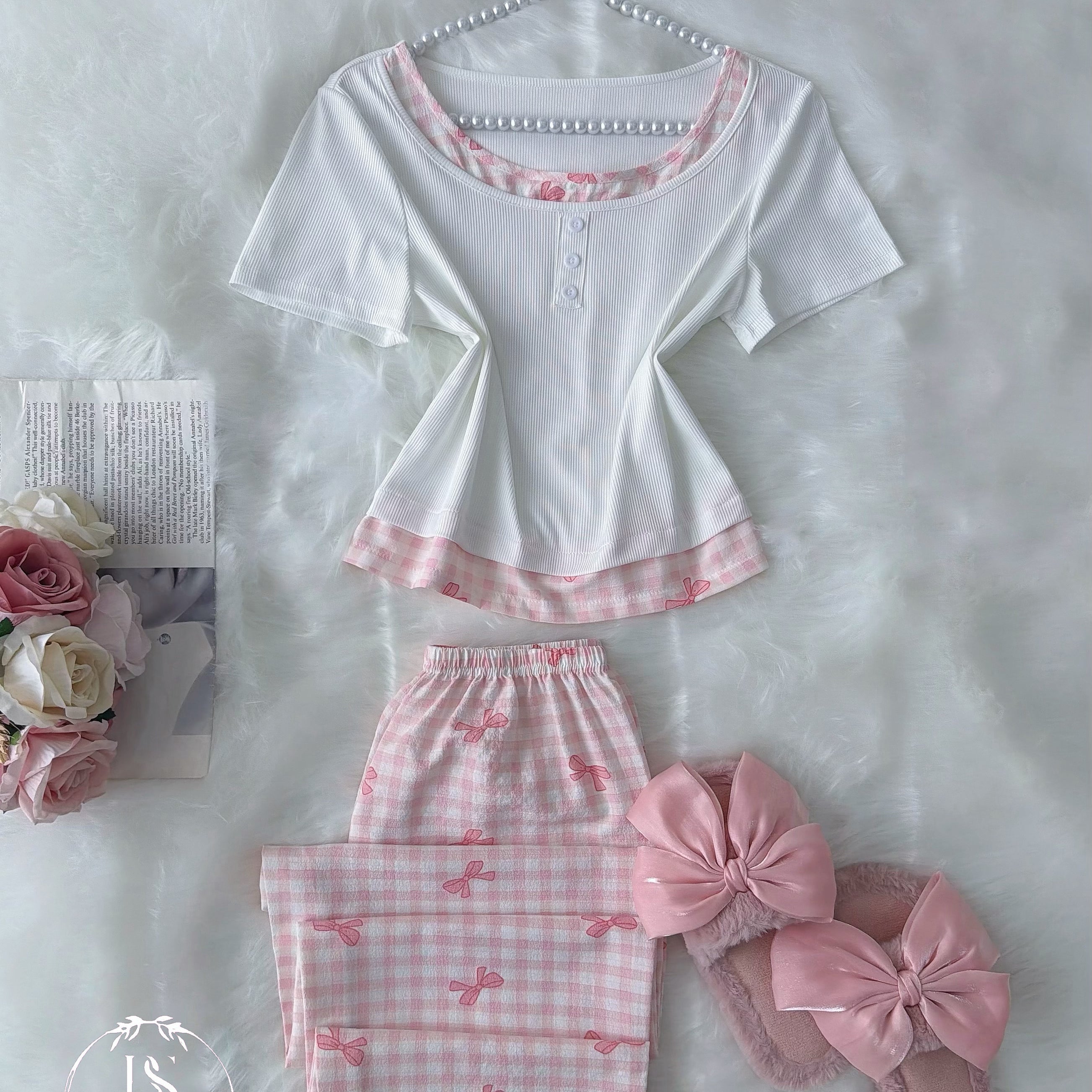 White Pink Karohat Pijama