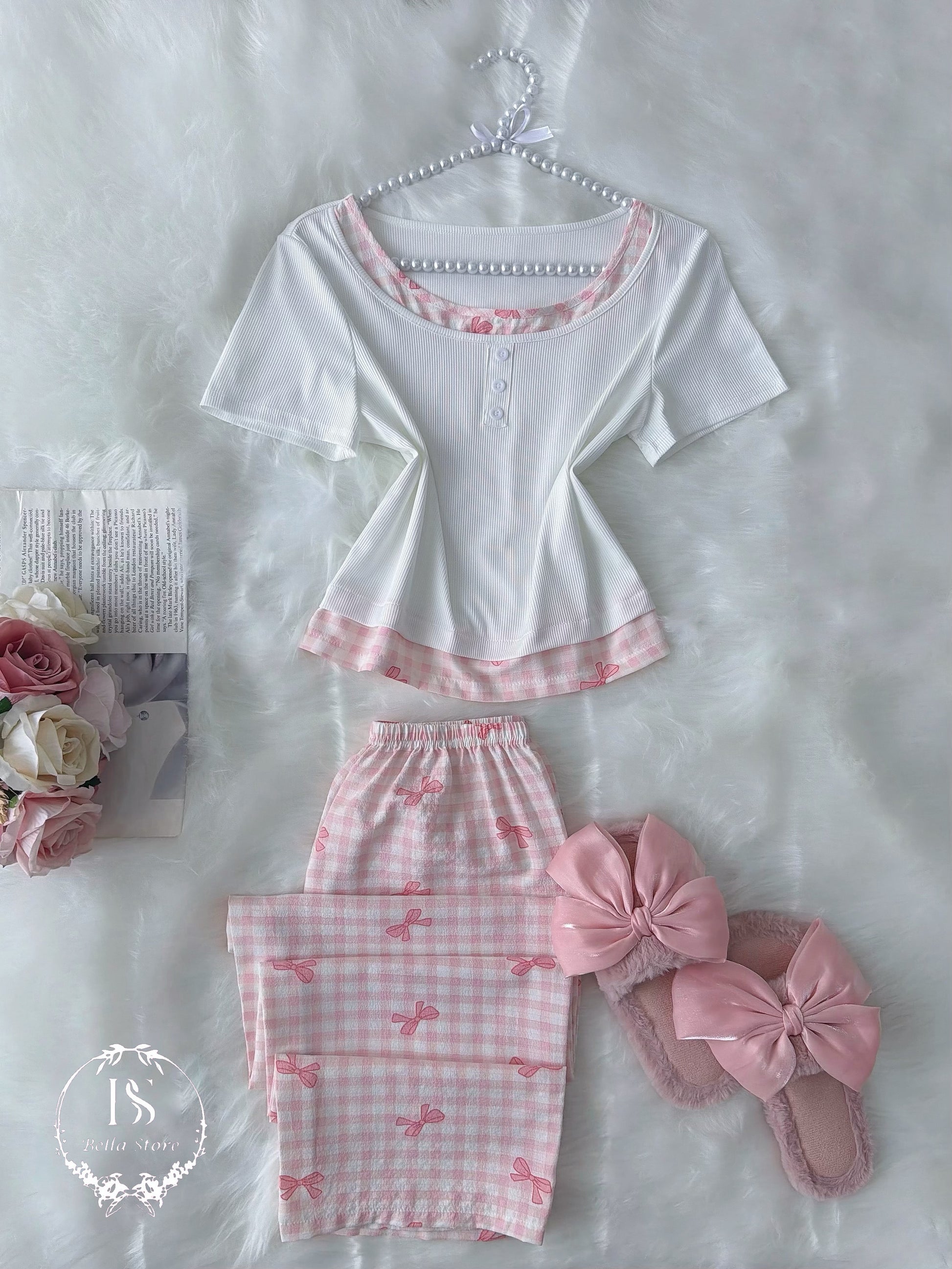 White Pink Karohat Pijama
