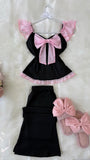 Black Pink Bow Without Sleeve - Bella Store
