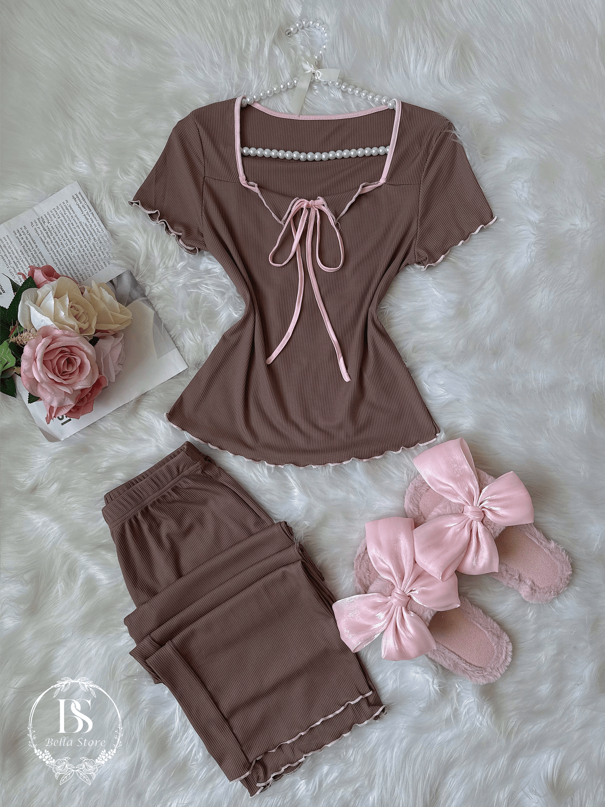 Brown Pink Half Sleeve - Bella Store