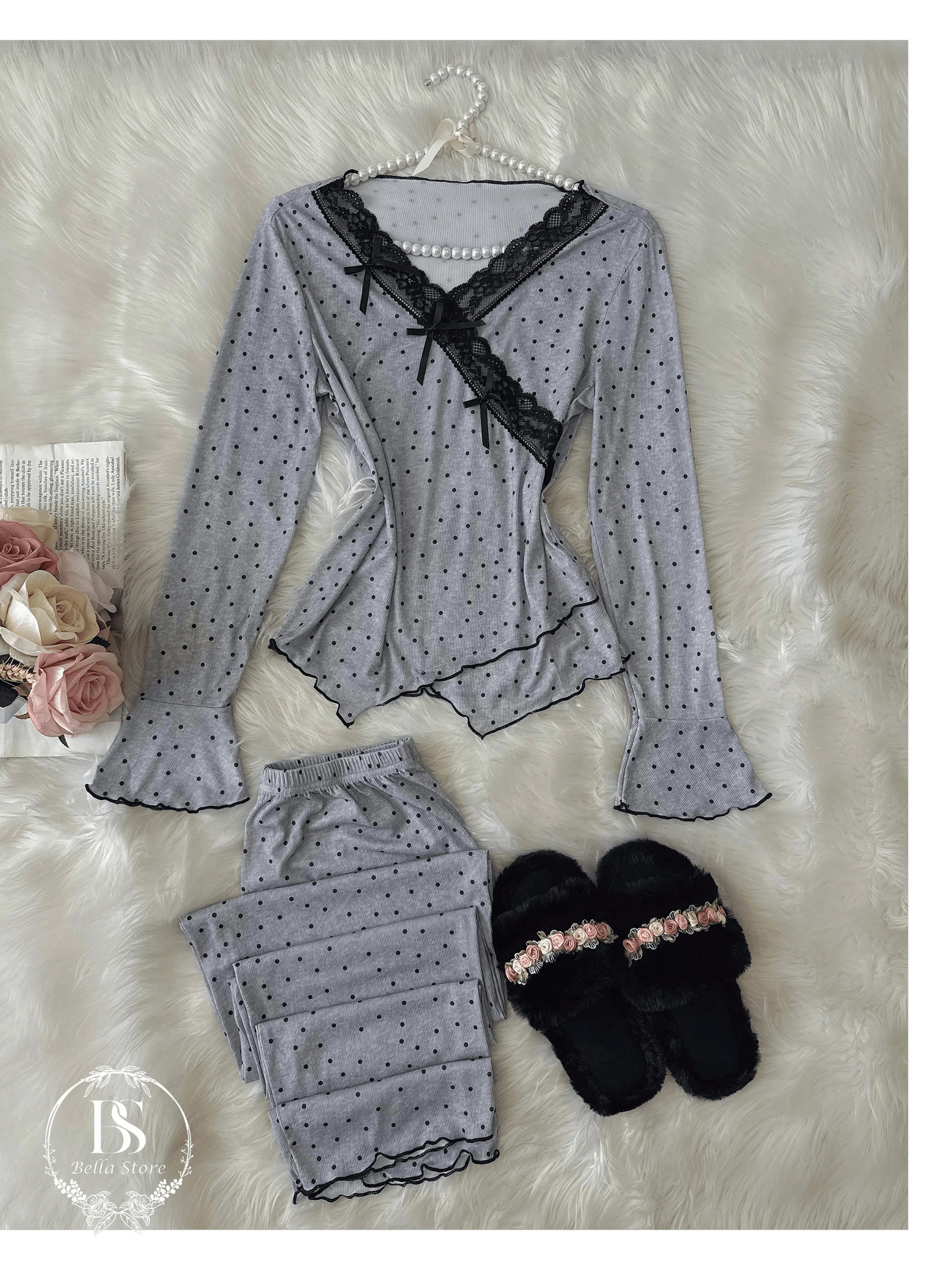 Grey Black Bow Point - Bella Store