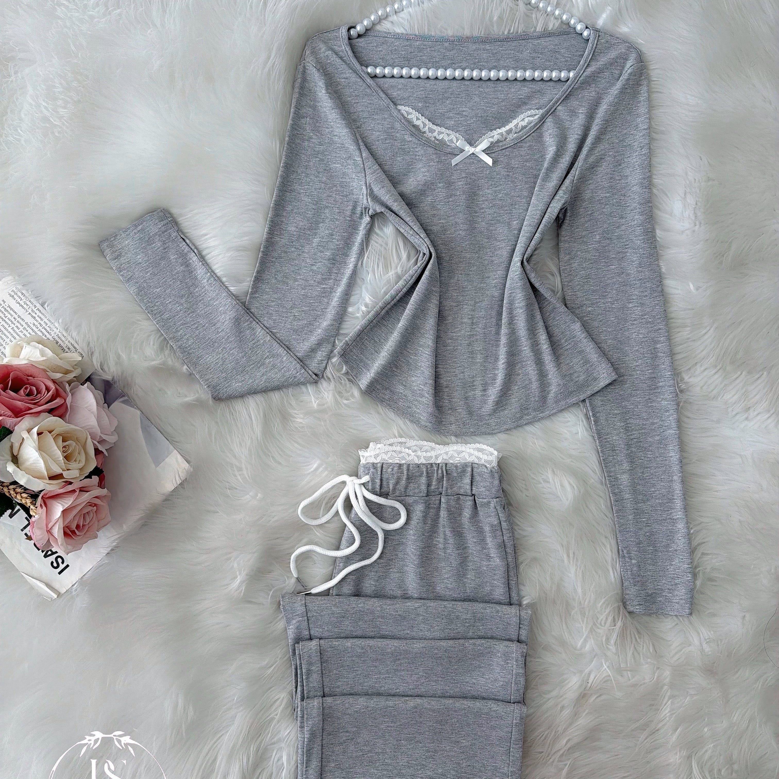 Grey White Dantel - Bella Store