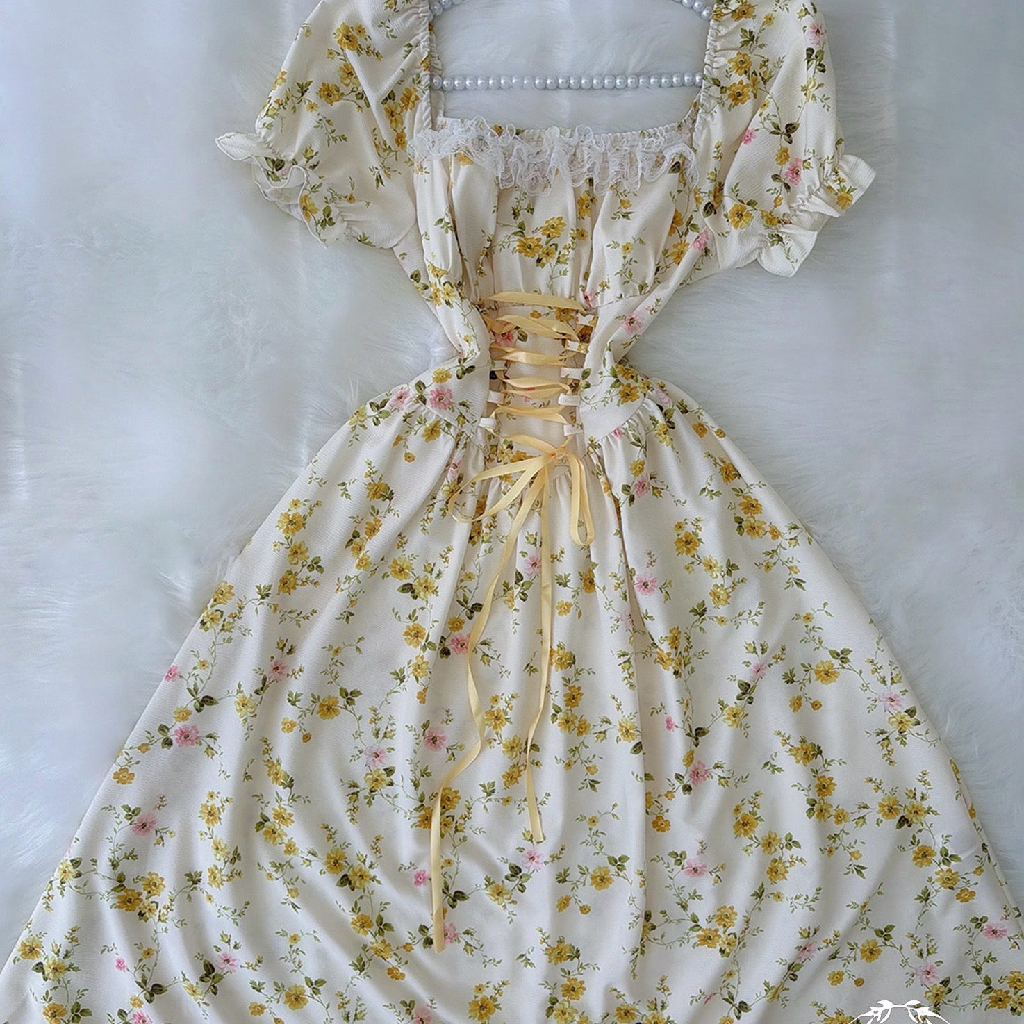 Pastel Yellow Flowers Dress - Bella Store