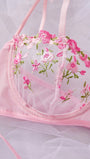 Pink Floral Embroidered Lace Lingerie Set, French Chic Sheer Ultra-Thin Sexy Bra - Bella Store