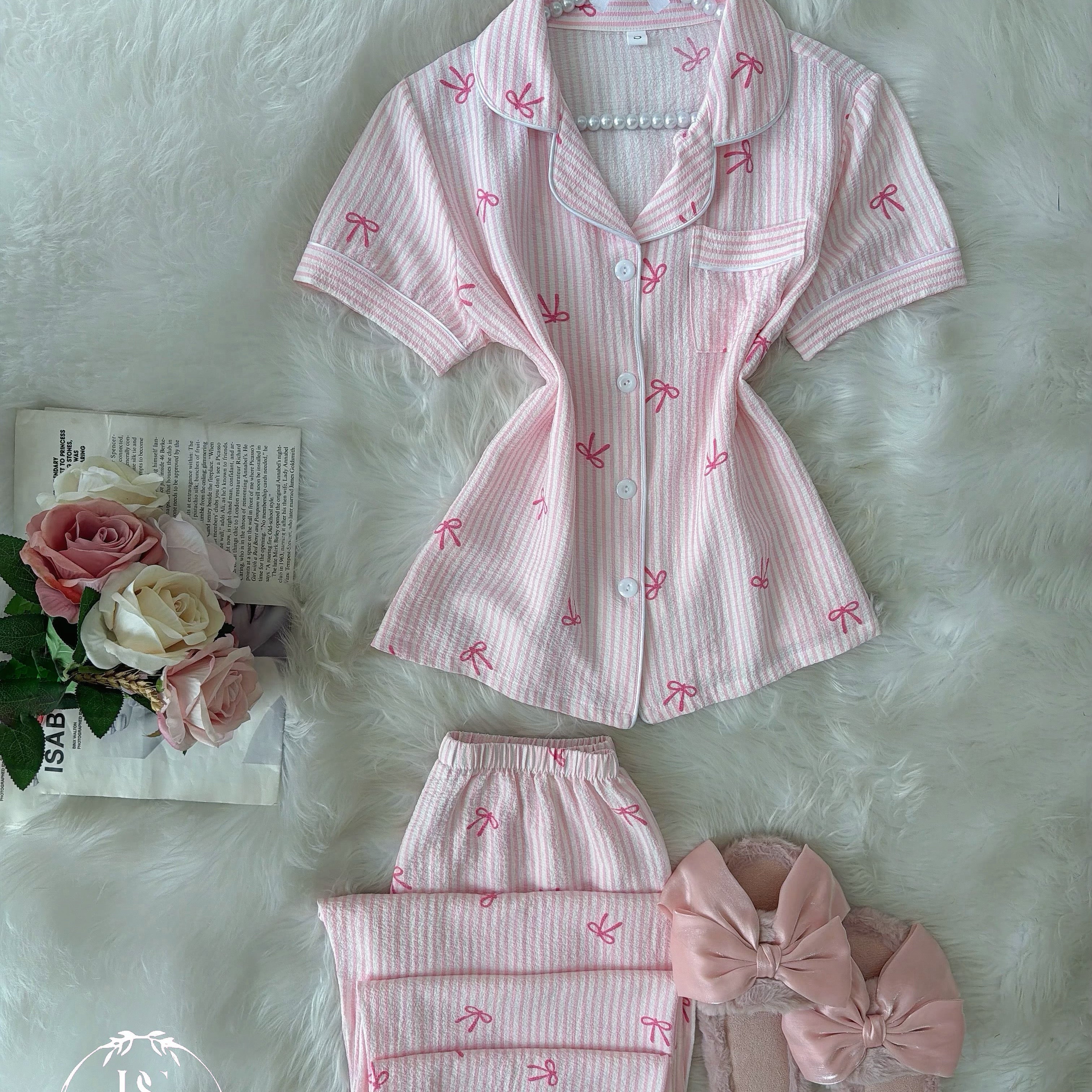 Pink Small Bow Stripet - Bella Store