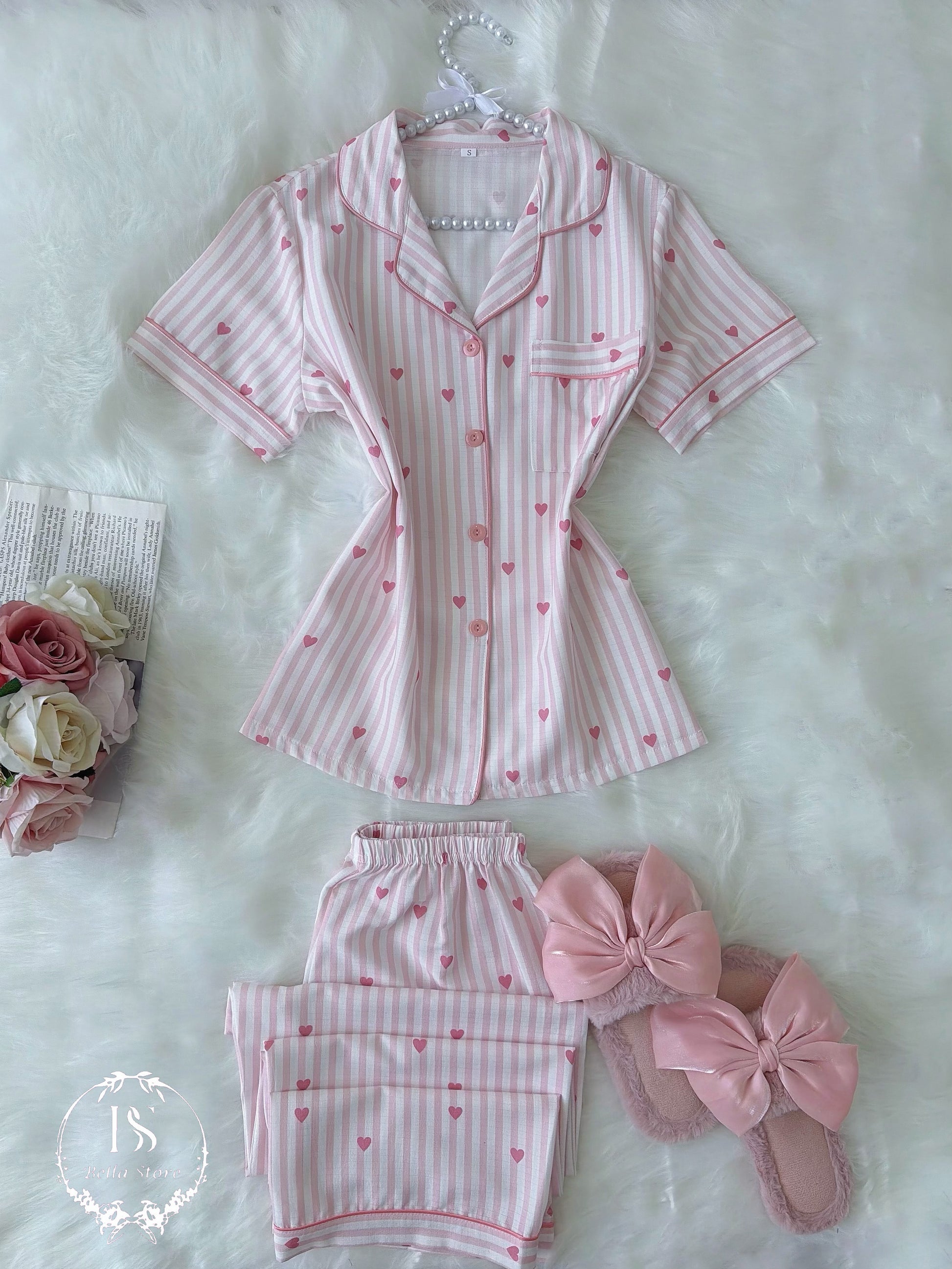 Pink Small Heart Strippet Half Sleeve