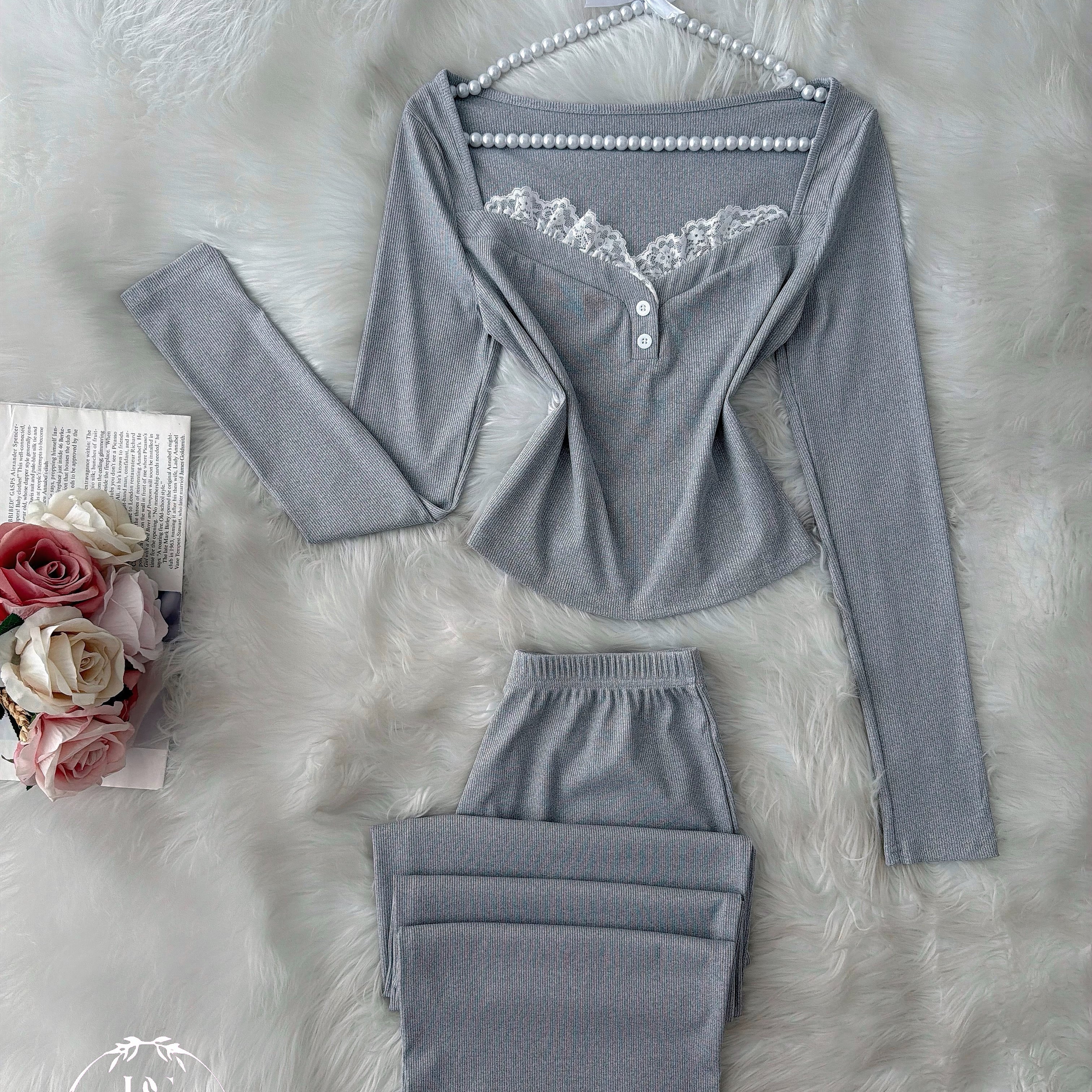 Grey White  Dantel