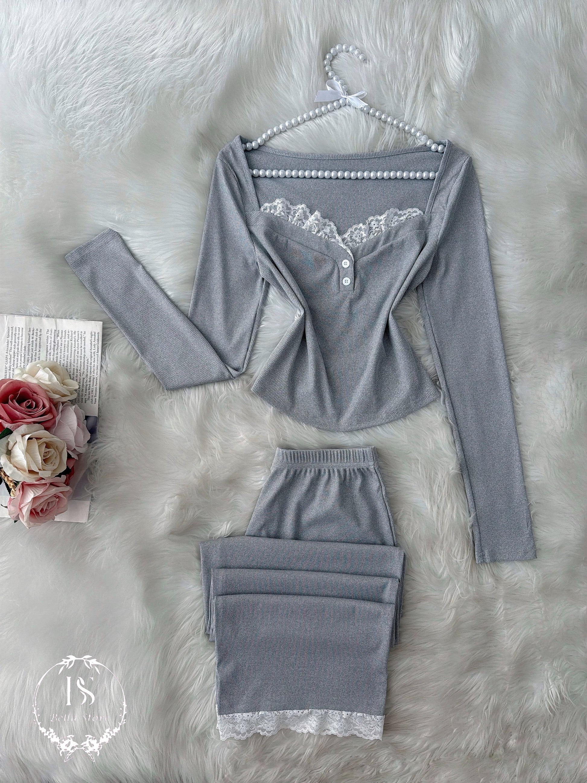 Grey White  Dantel