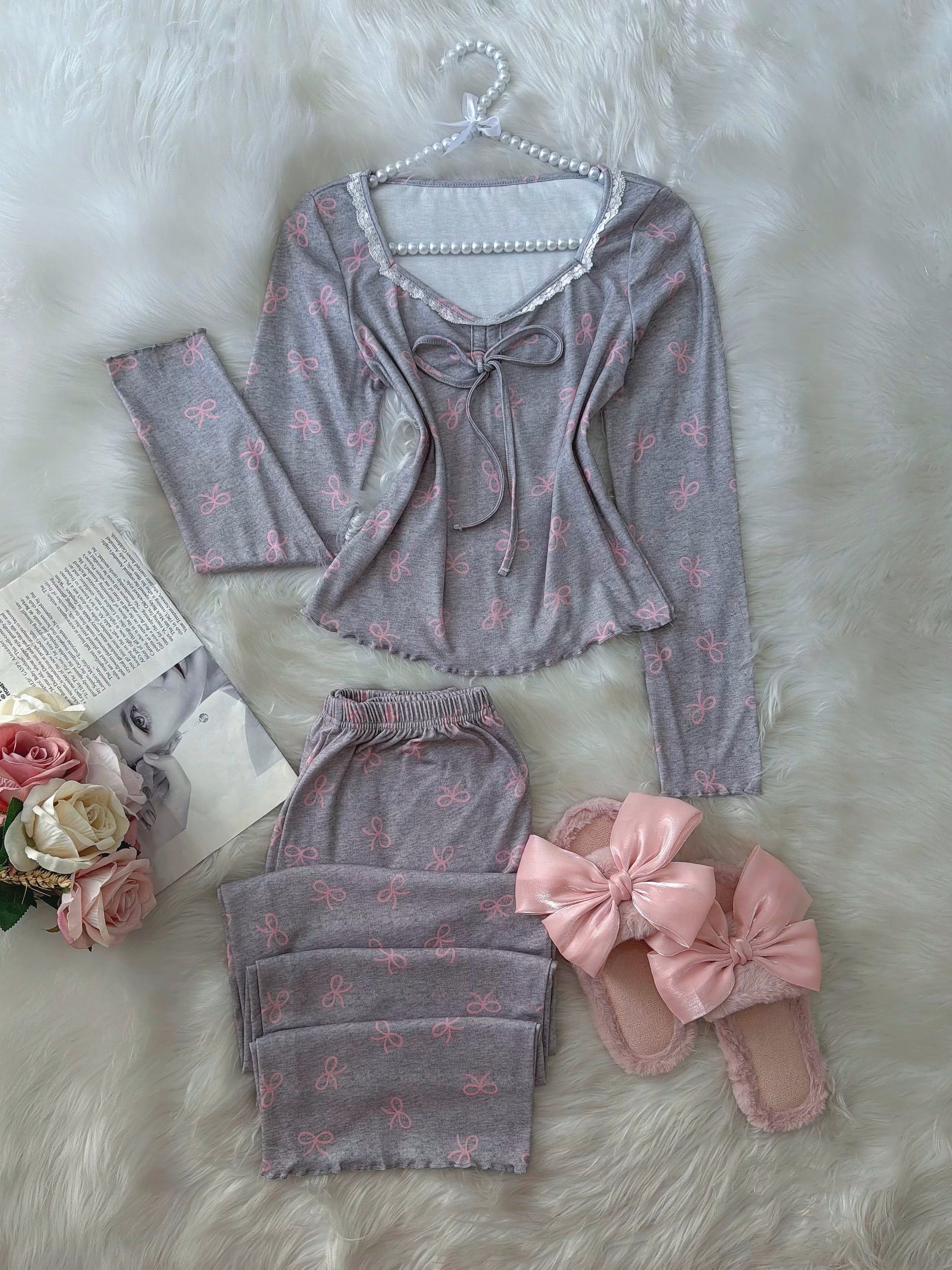 Grey Small Pink Bow