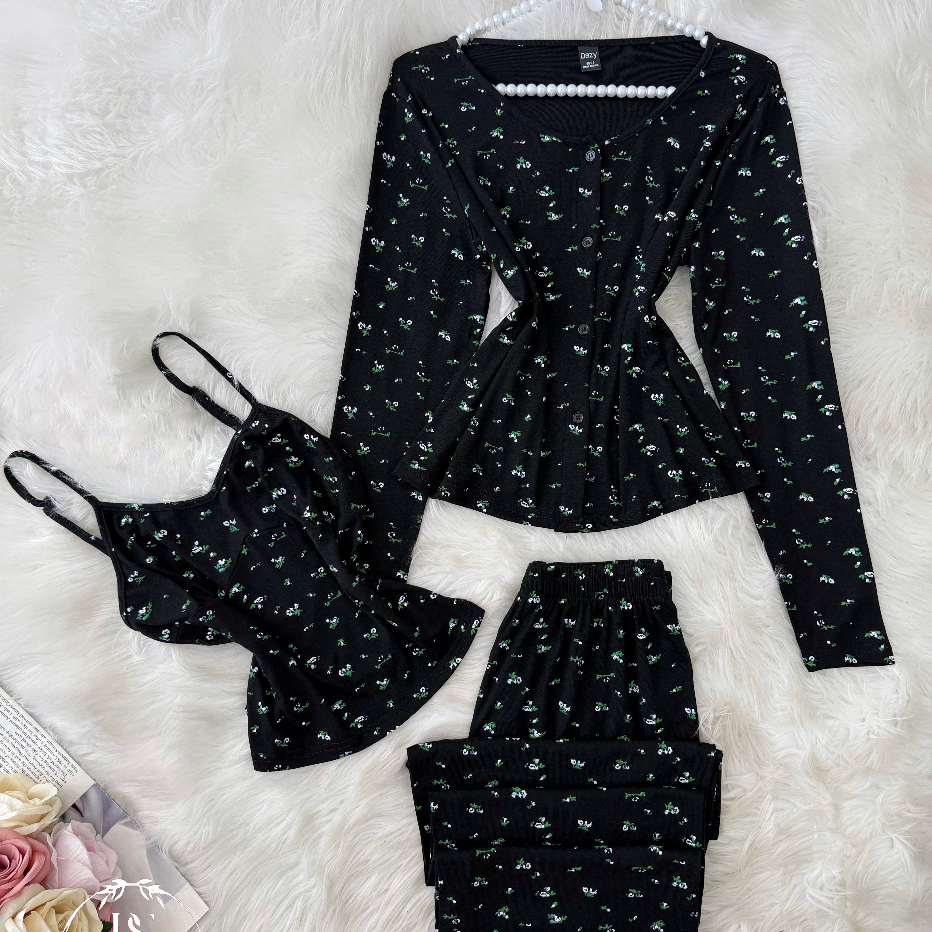 Black Small Flower 3 piece
