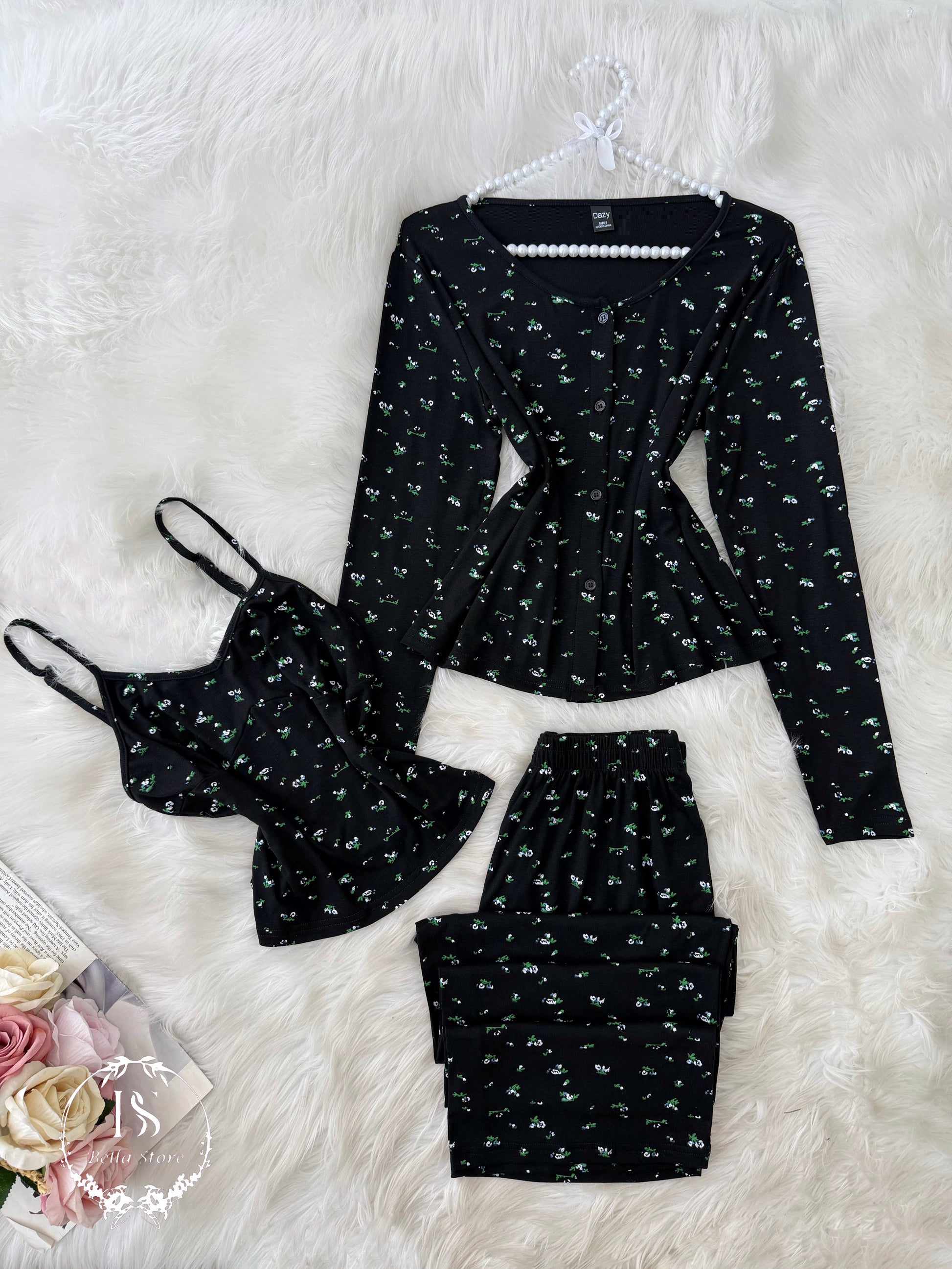 Black Small Flower 3 piece