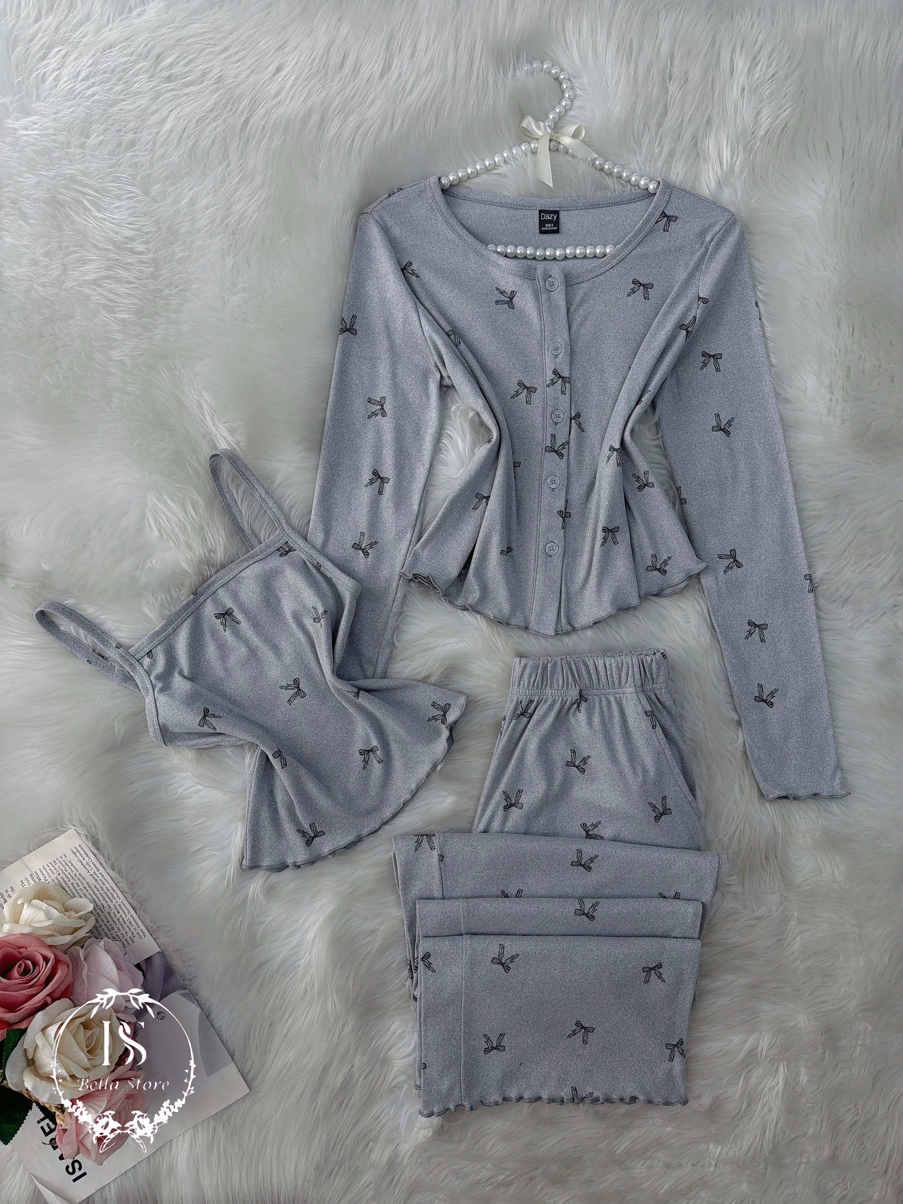Grey Small Black Bow 3 Pieces