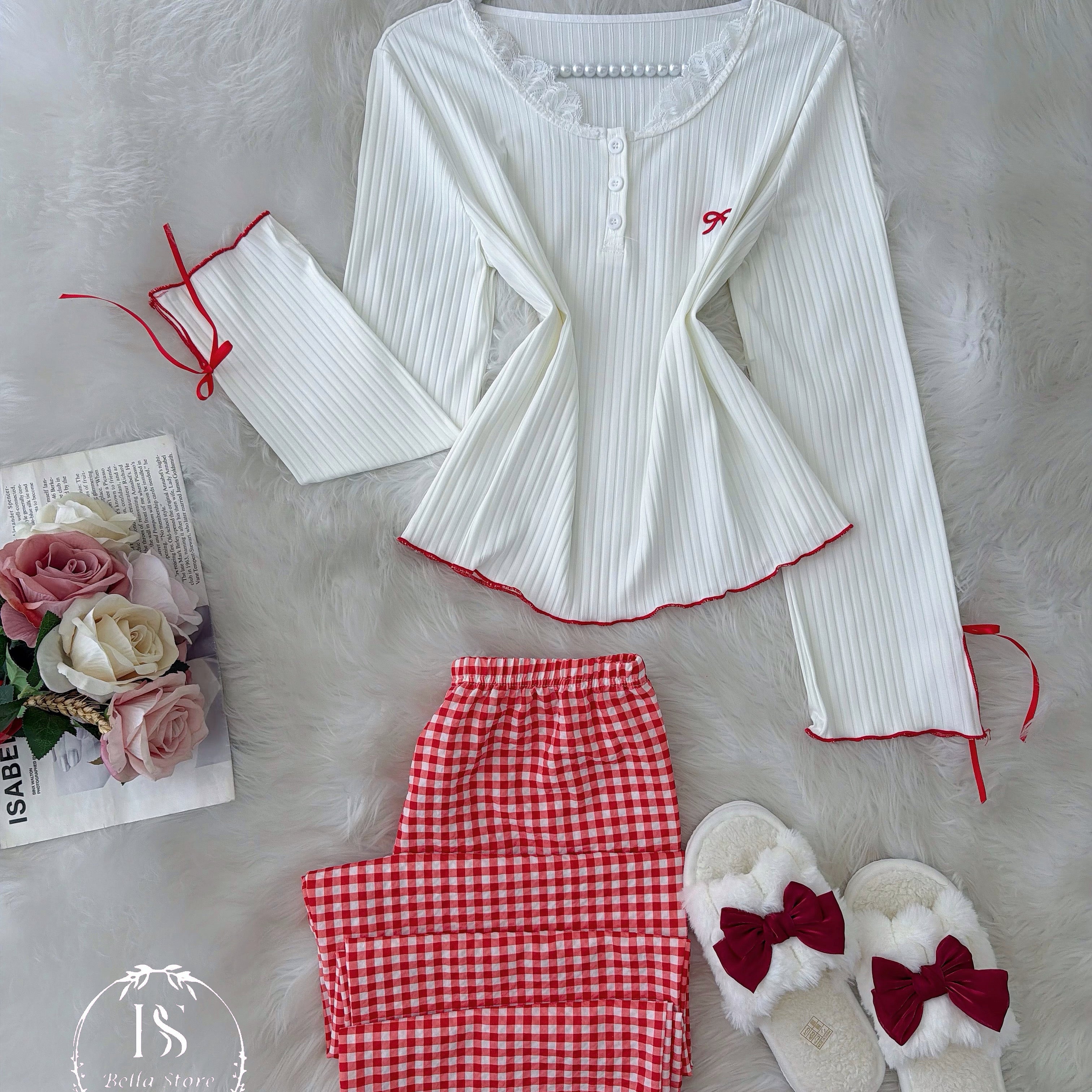 White Red Karohat Pijama