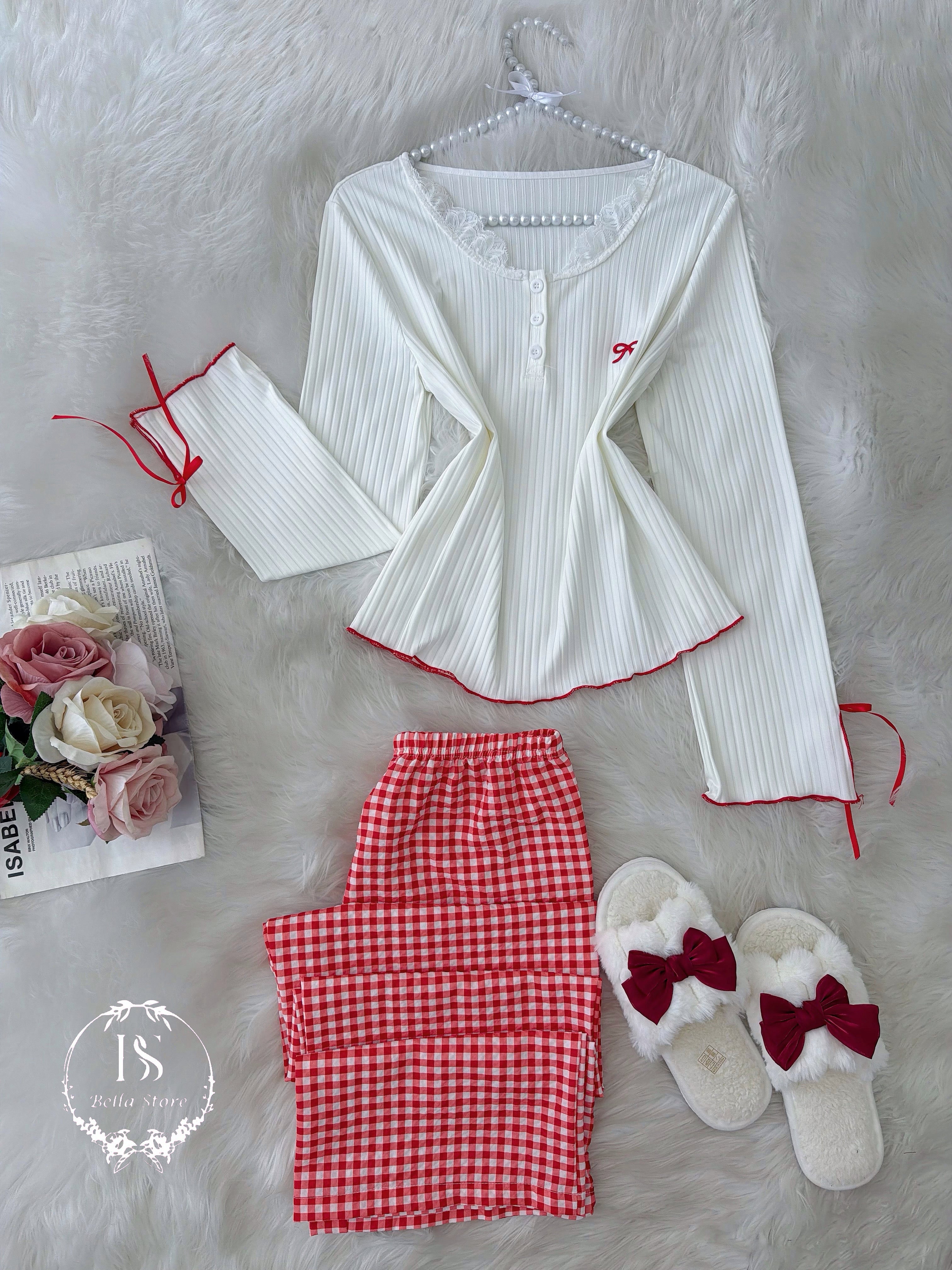 White Red Karohat Pijama