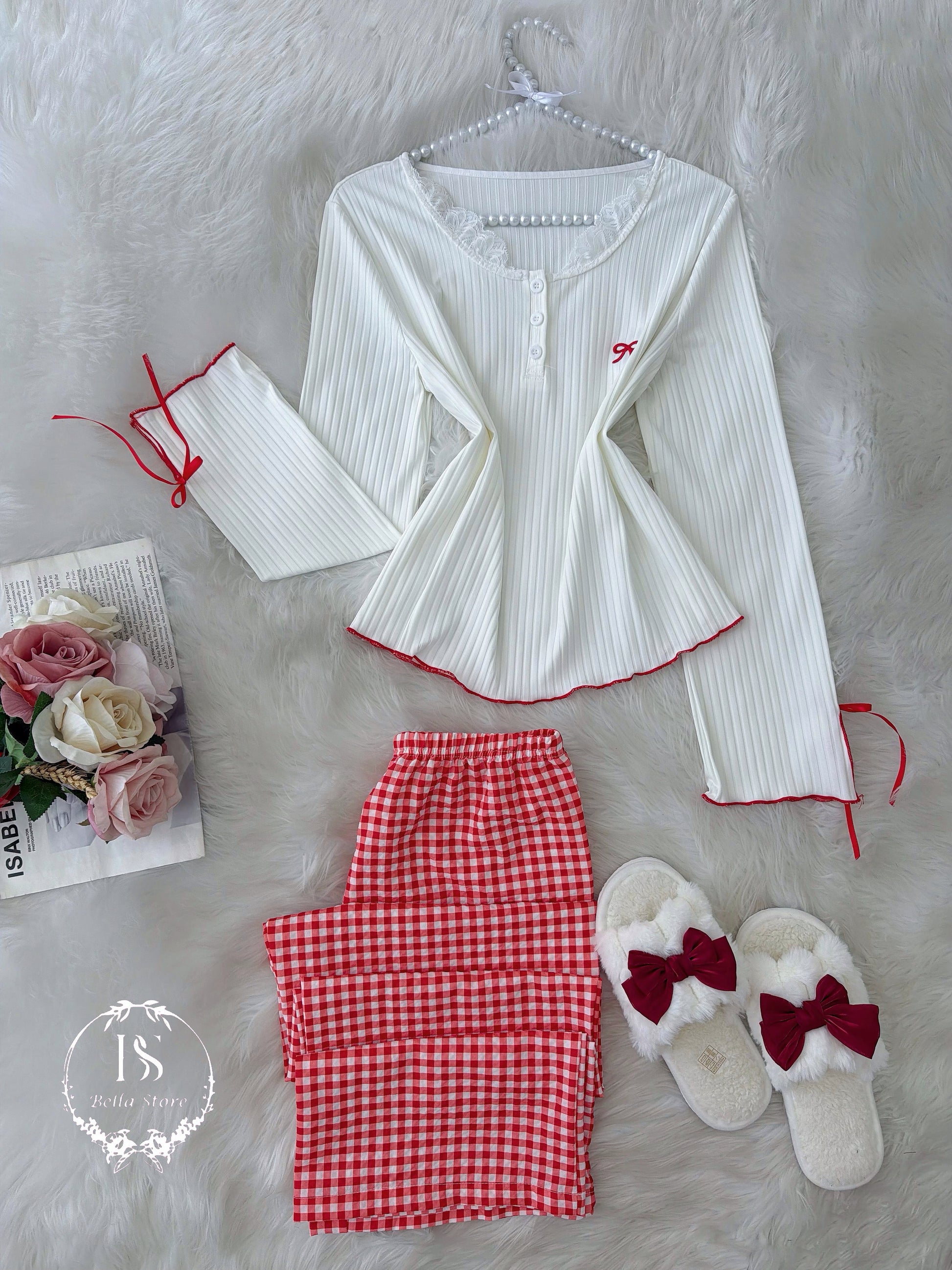White Red Karohat Pijama