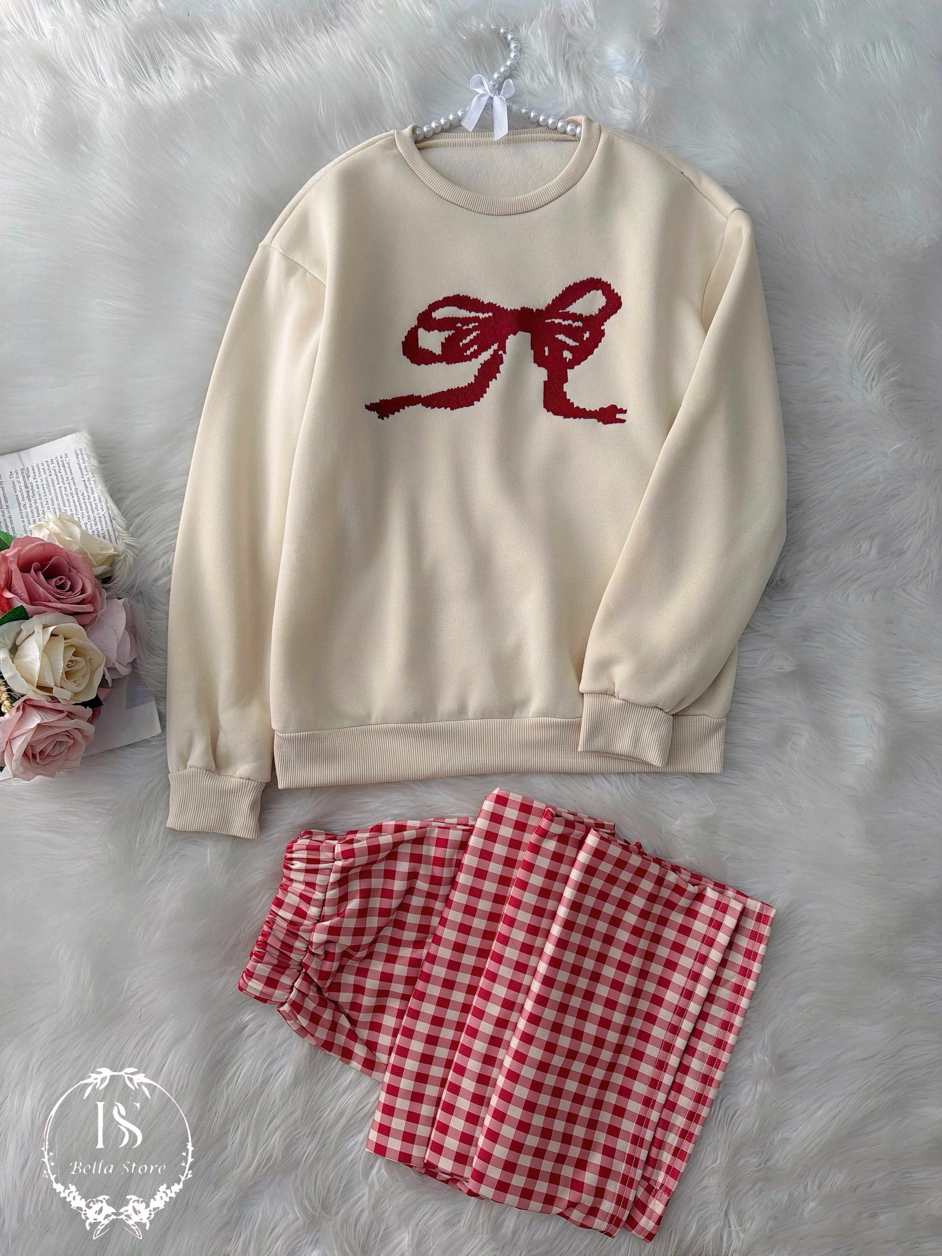 Off white bow red karohat pijama