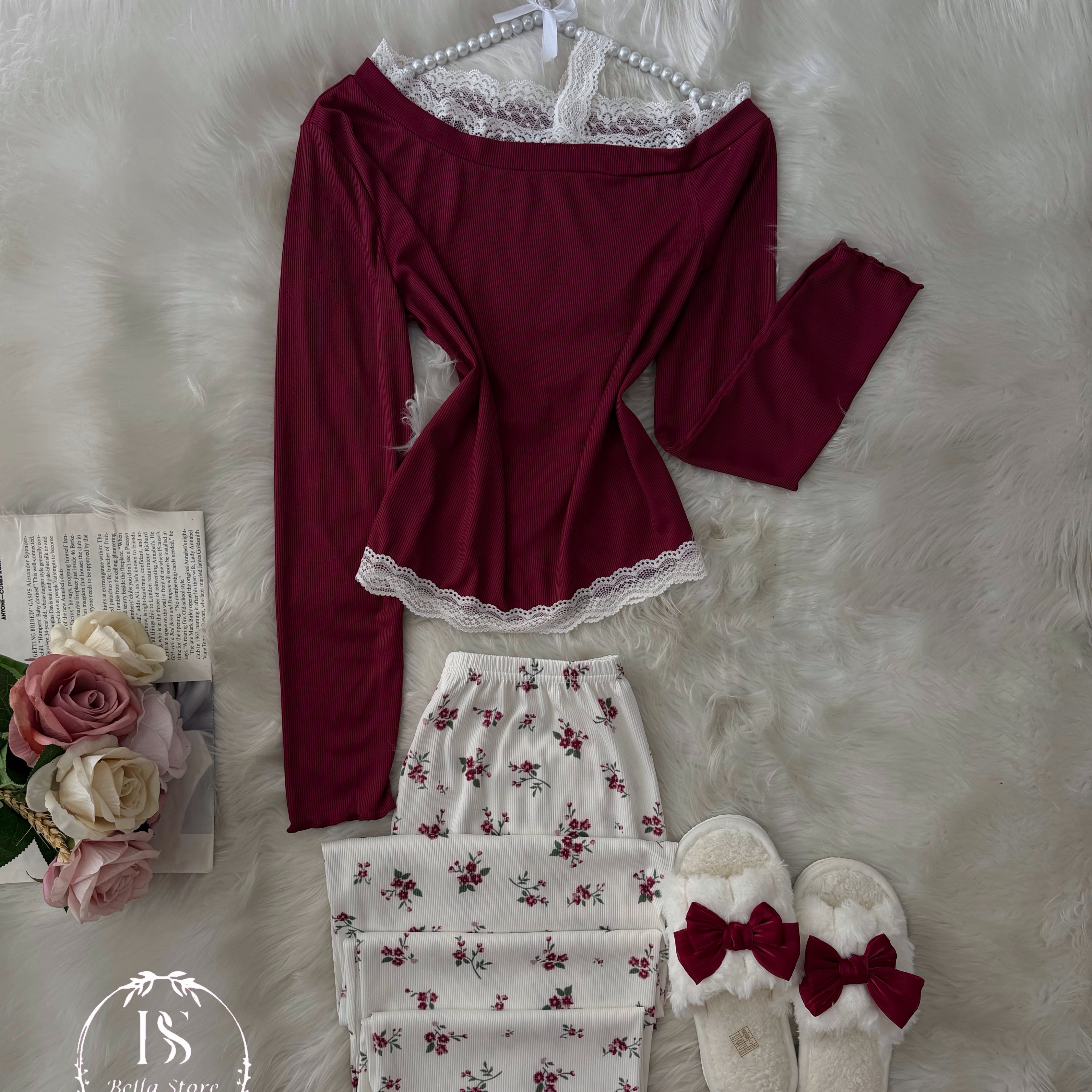Red White Pijama Small Flower