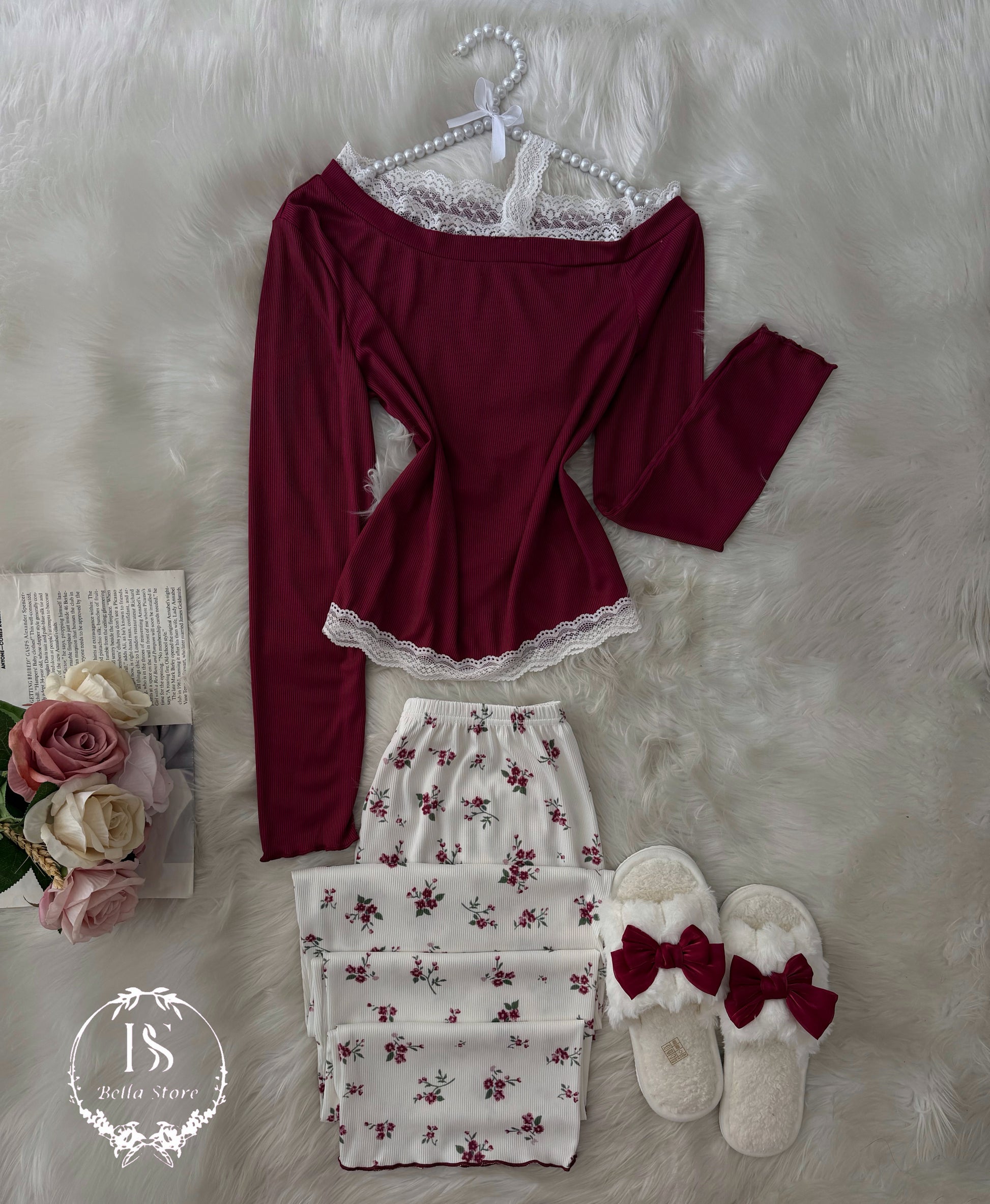 Red White Pijama Small Flower