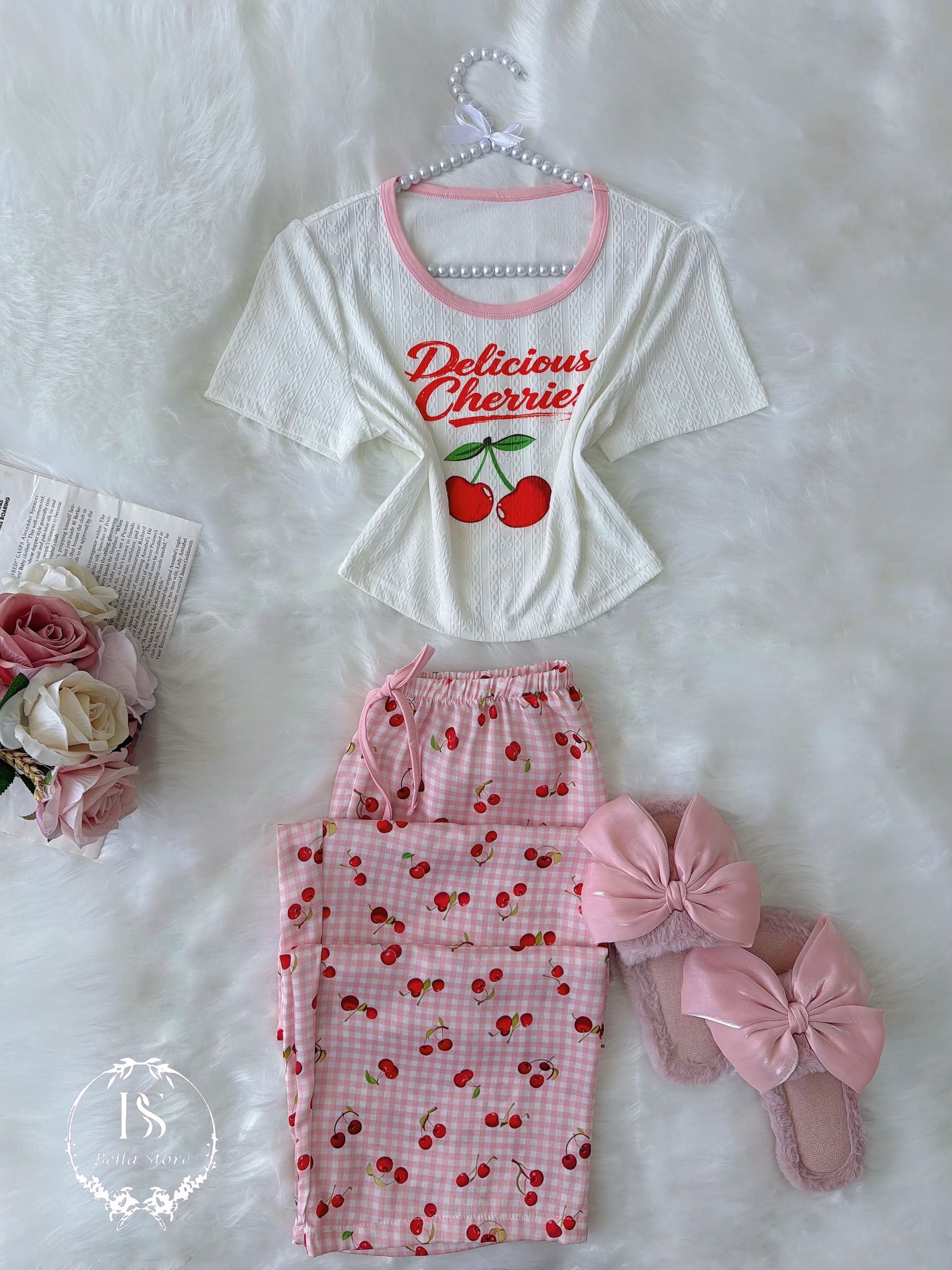 White Pink Pijama Small Cherry
