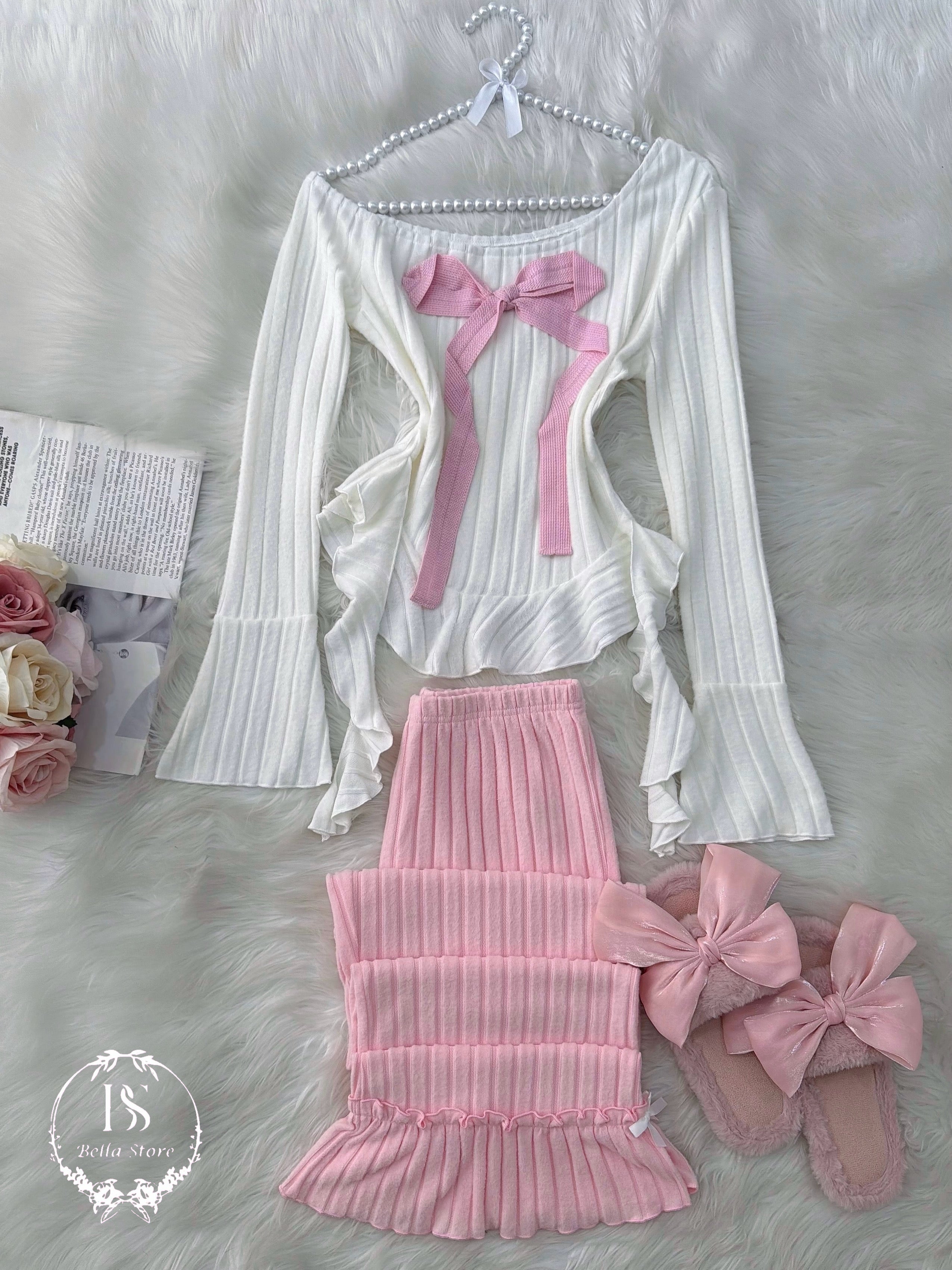 White Pink Pijama Bow Winter