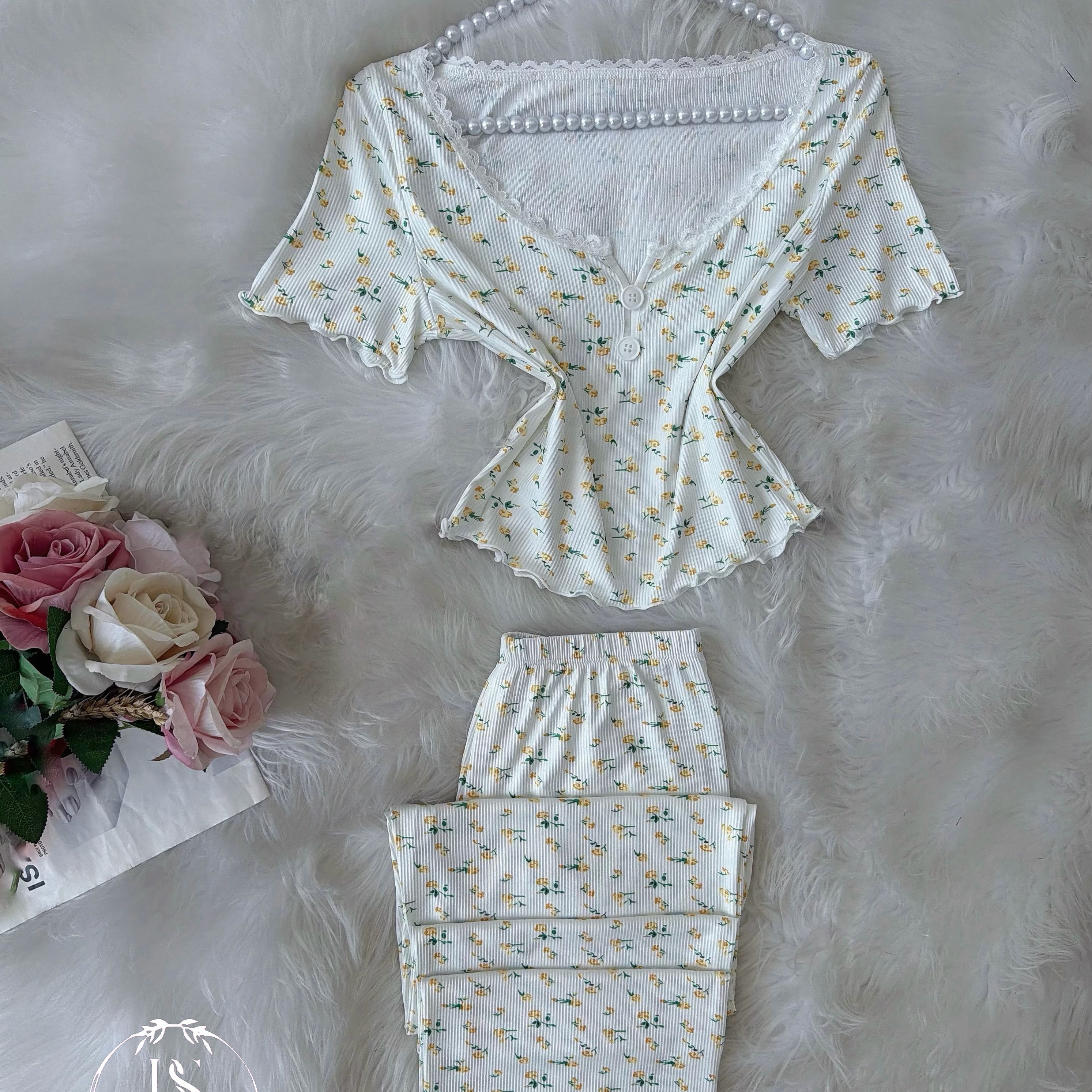 White Small Yallow Flower Half Sleeve