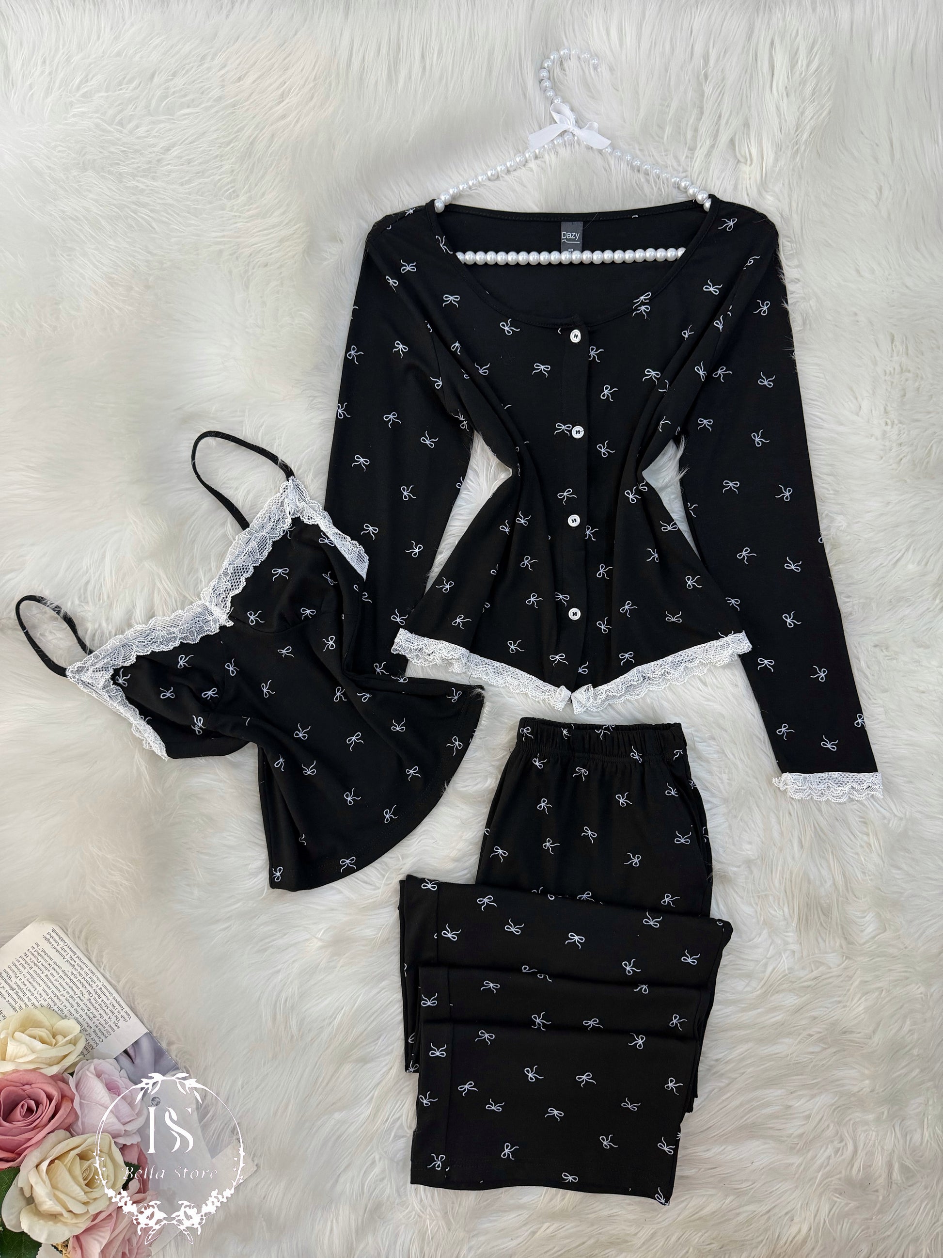 Black Small White Bow 3 Pieces