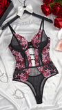 Snug Zone 1pc Women's Sexy Lingerie Floral Embroidery Mesh Bodysuit - Bella Store